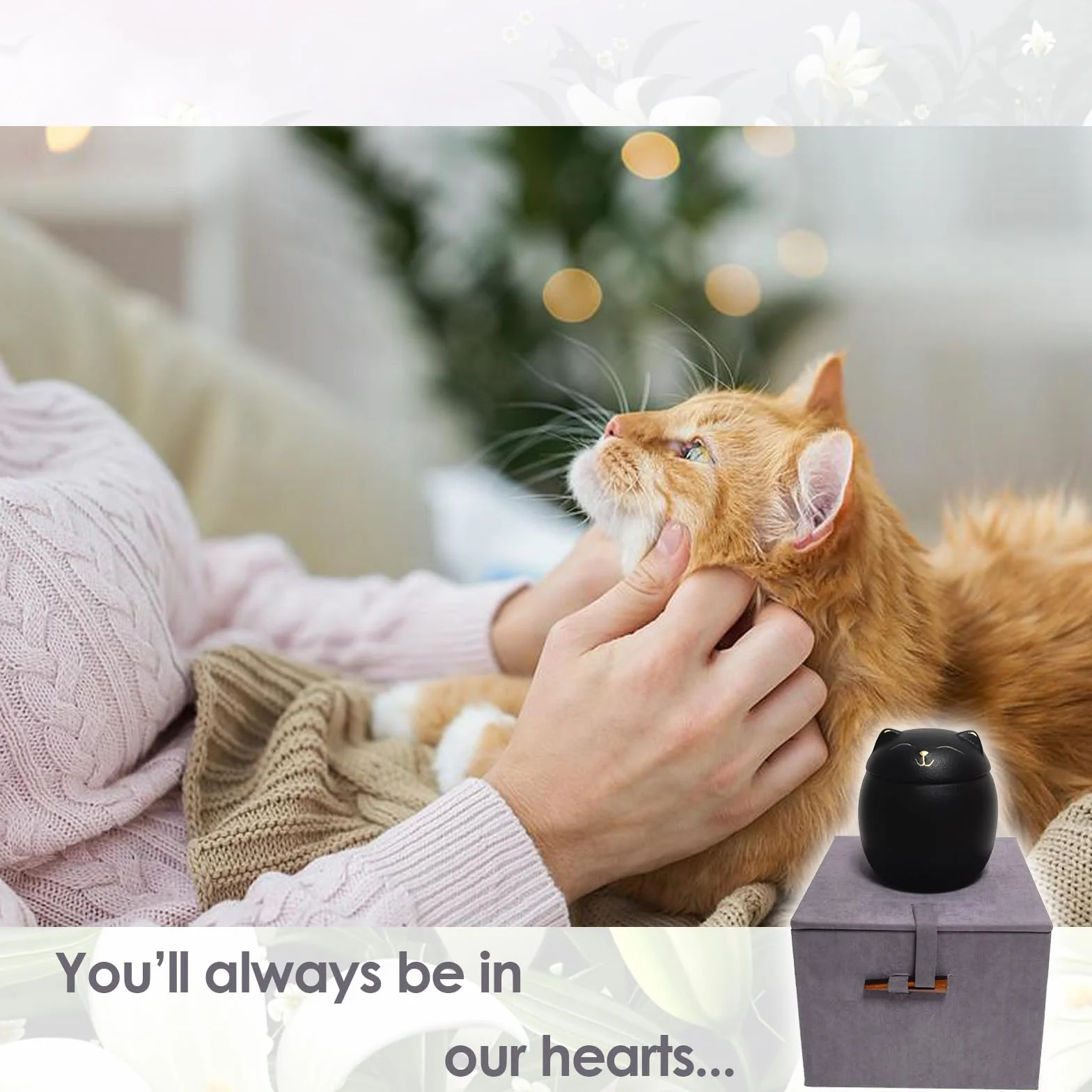 Urne funéraire pour cendres de chat en céramique mate noire taille L – Cadeau souvenir fait main