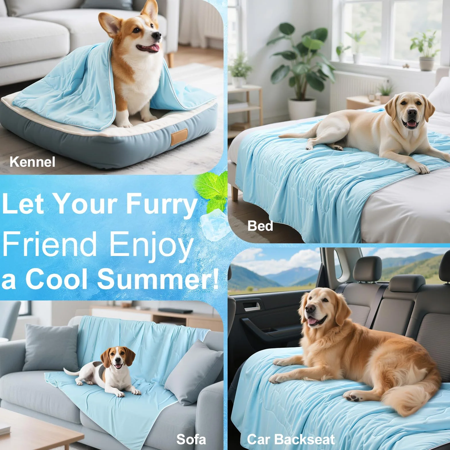 Tapis Rafraîchissant Chien Q-Max>0.4 Lavable 75×100 cm Bleu