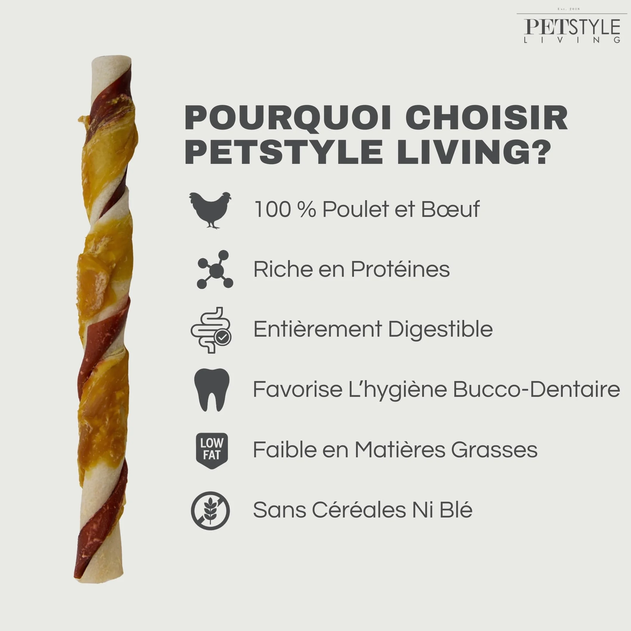Bâton à Mâcher au Poulet et Bœuf 20cm 20 Pièces - Collation pour Chien