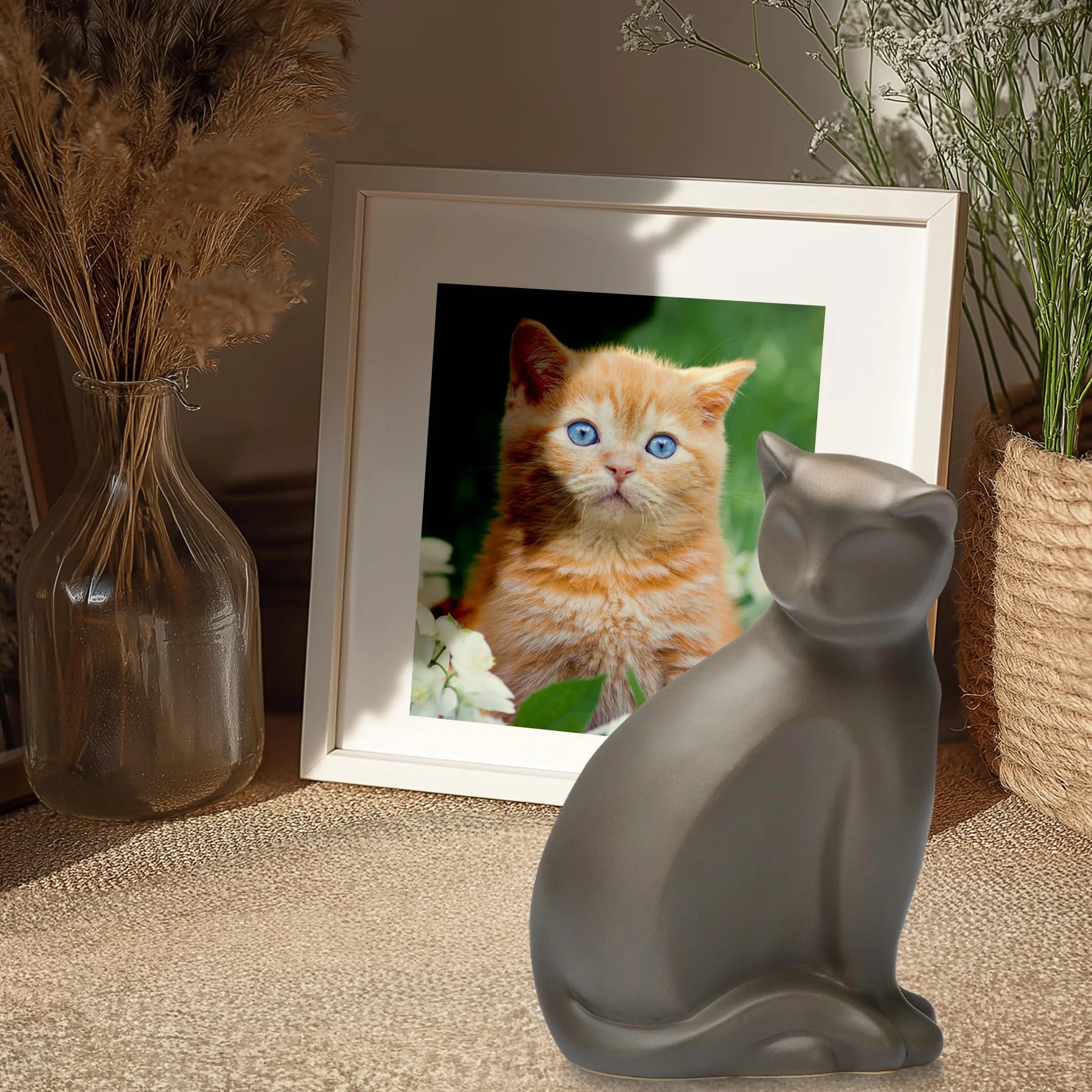 Urne en céramique pour chat, boîte de crémation pour animaux de compagnie, urne décorative marron pour cendres de chats petite à moyenne