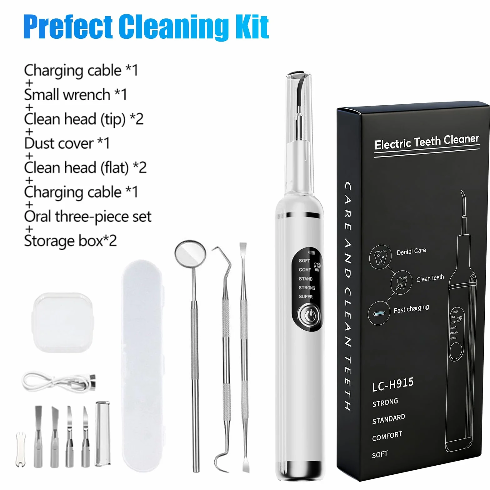 Kit de Nettoyage Tartre Dentaire à Ultrasons pour Chien et Chat, Detartreur Dentaire Ultrason, 5 Modes et 4 Têtes