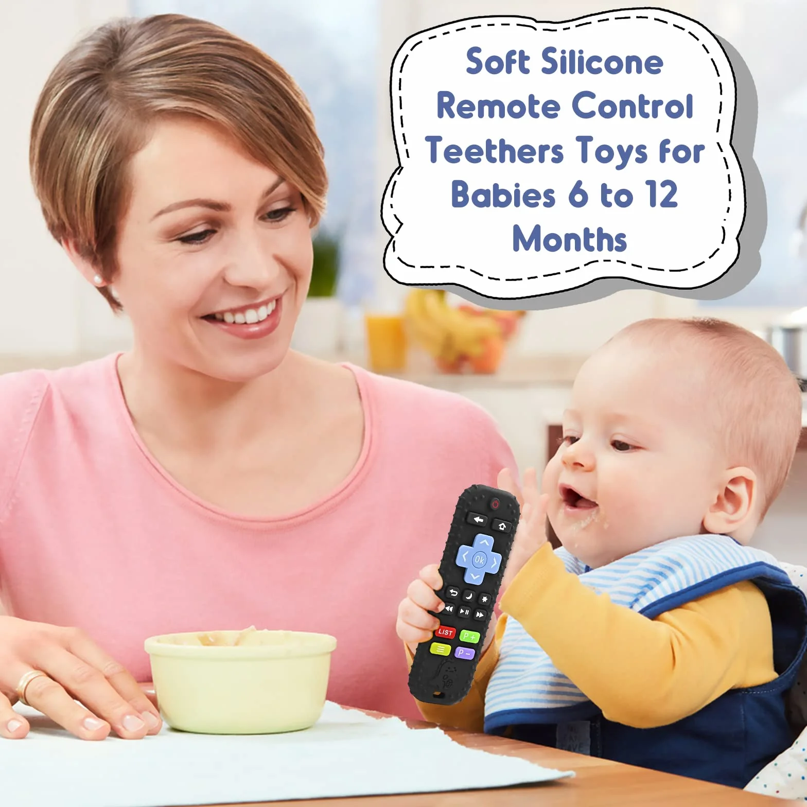 Soulagement des Dentition Jouet pour Bébés 3-12 Mois Télécommande en Silicone Sensoriel Noir