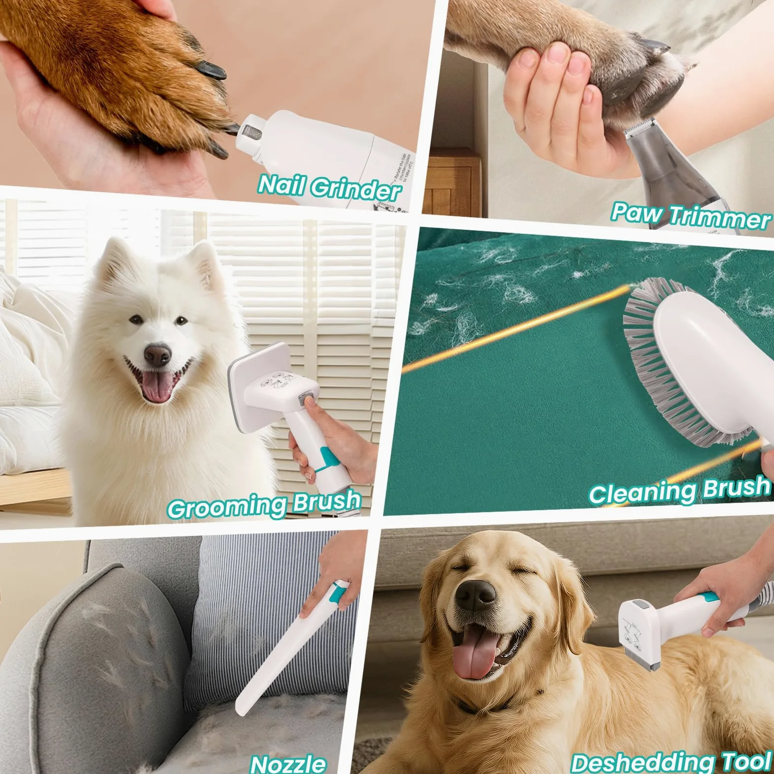 Tondeuse pour chien avec aspirateur, 13000 PA avec 7 outils d'entretien, tondeuse à pattes, brosse, peigne, 3 niveaux d'aspiration réglables