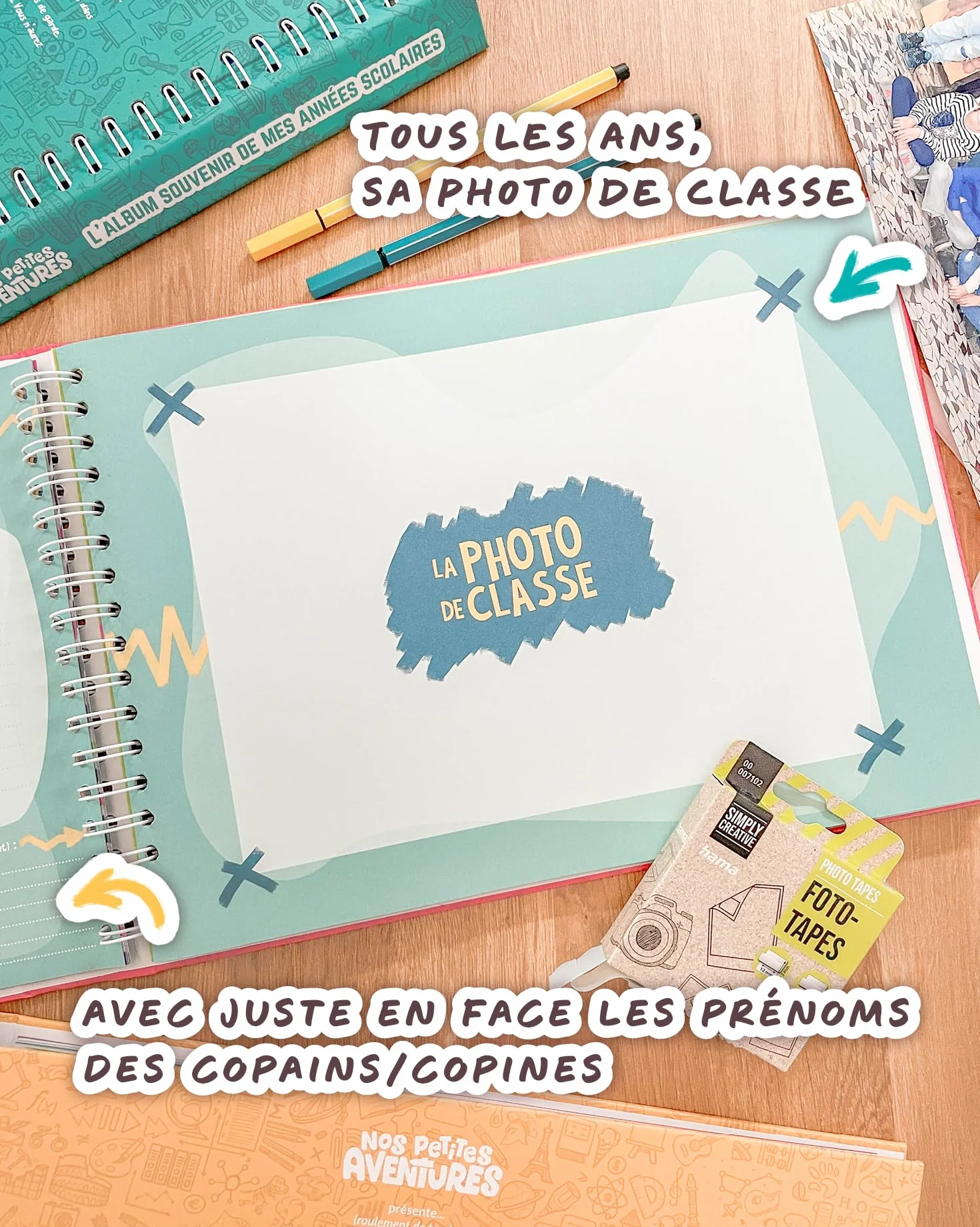 Album photos de classe souvenirs d'école édition PREMIUM 86 pages Maternelle élémentaire collège lycée Vert Turquoise