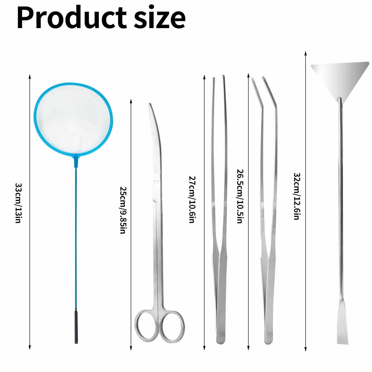 Lot de 5 outils d'aquascaping en acier inoxydable pour aquarium - Ciseaux, pince à épiler, grattoir