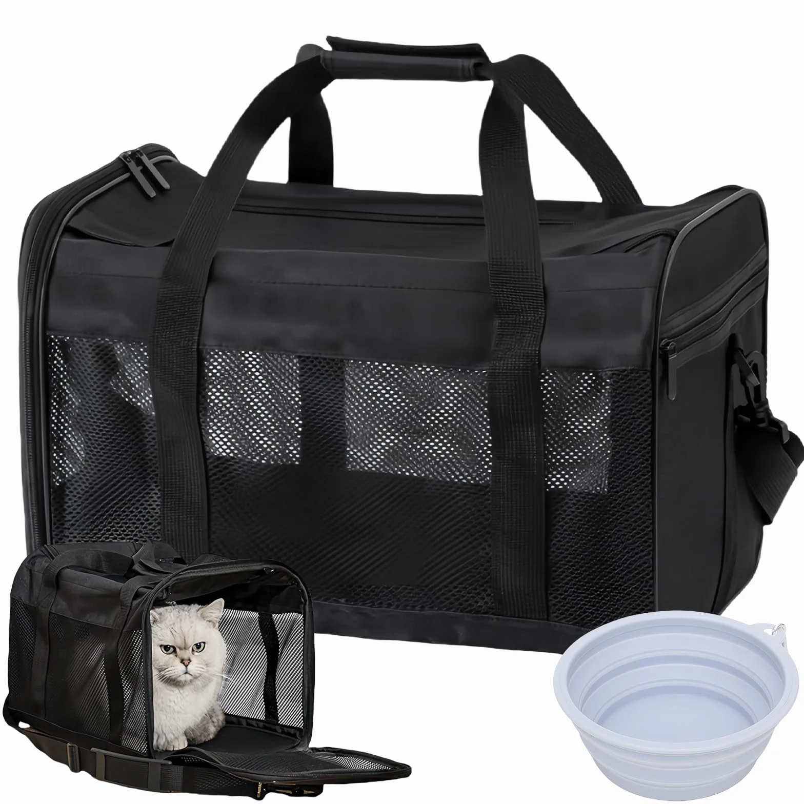 Boîte de transport pliable pour chien et chat 42 x 27 x 28 cm avec gamelle