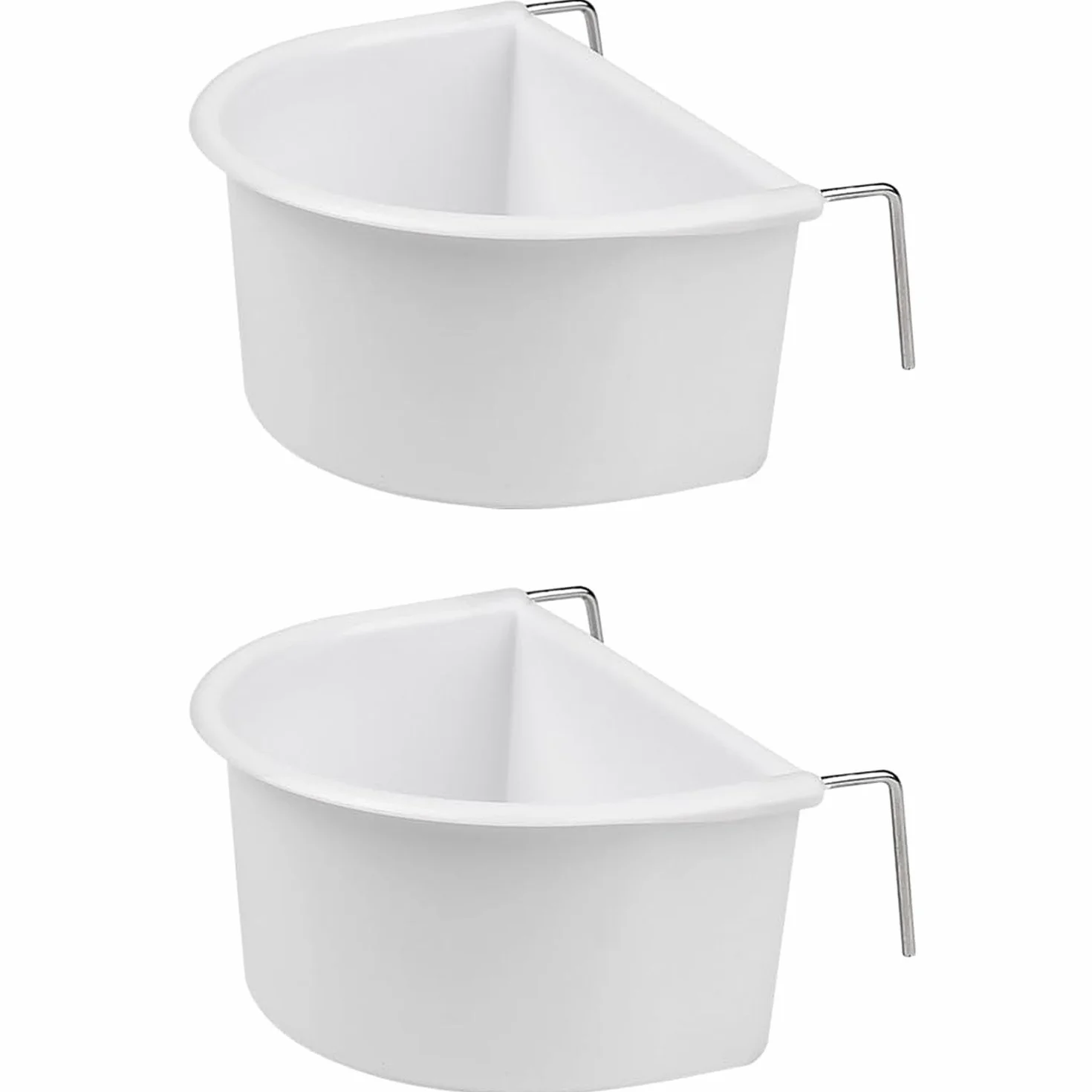 Gamelles en plastique en forme de D avec crochet pour cage à oiseaux - Accessoires pour petits oiseaux, perroquets, calopsittes et perruches (blanc)