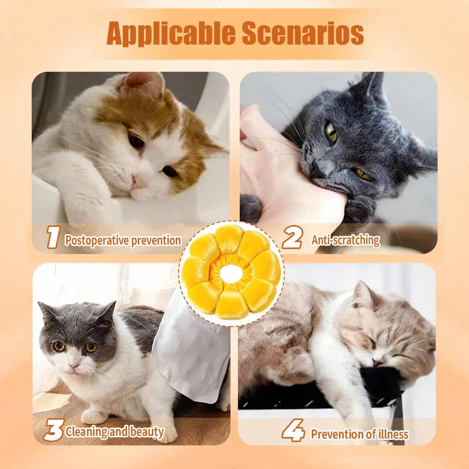 Collier Anti Léchage pour Chien Chat en Coton Respirant Ajustable après Chirurgie Ultra Léger Confortable M Jaune