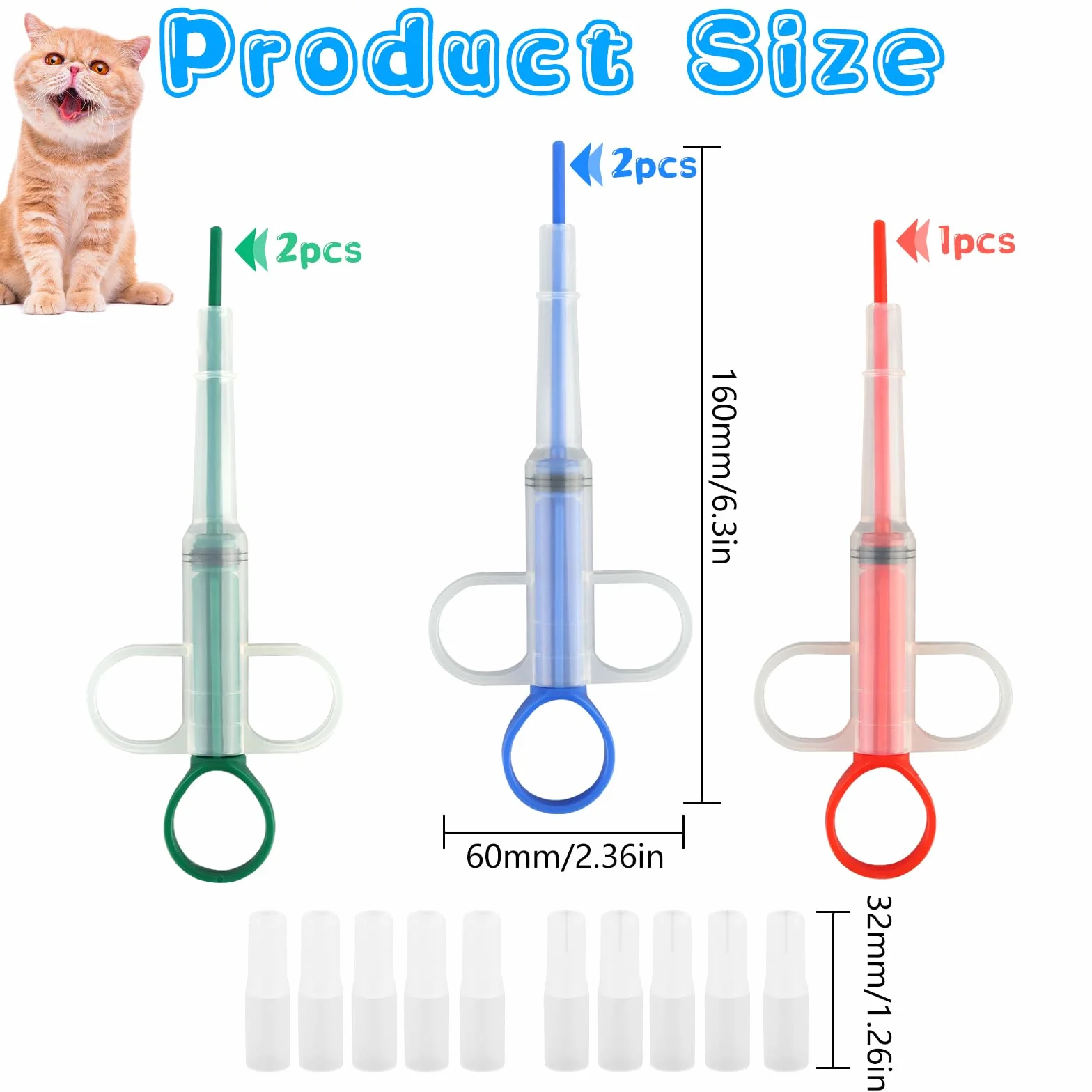 Lance Pilule Chat 5 Pièces, Pet Pill Dispenser, Distributeur de Médicaments avec Bouchon Silicone Alimentaire pour Chats, Petits Chiens et Lapins
