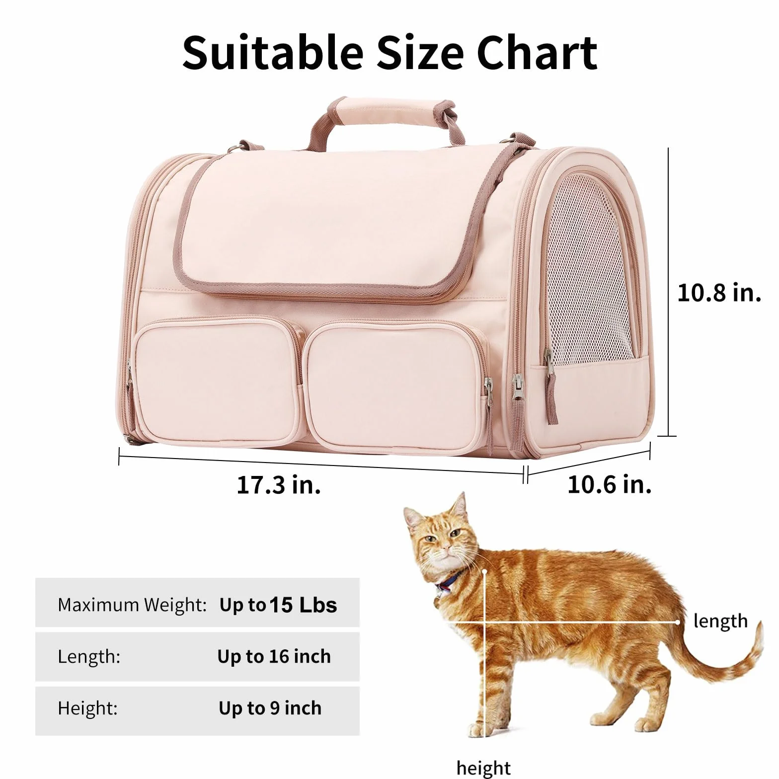 FUKUMARU Sac de Transport pour Chat, 4 Fenêtres en Maille, 4 Poches, Sac de Voyage pour Chat Moins de 20 kg, Approuvé par les Compagnies Aériennes