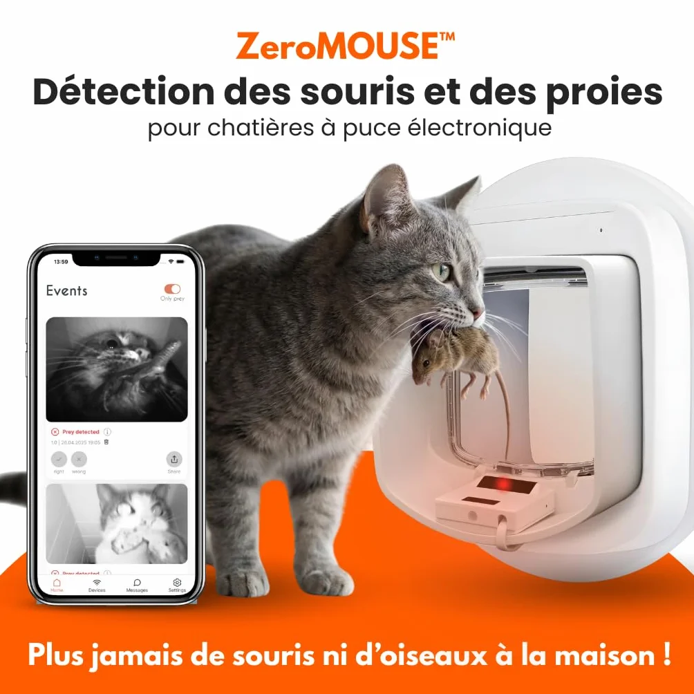 ZeroMOUSE 2.0 Extension pour chatière à puce électronique avec détecteur de proies et reconnaissance de puce