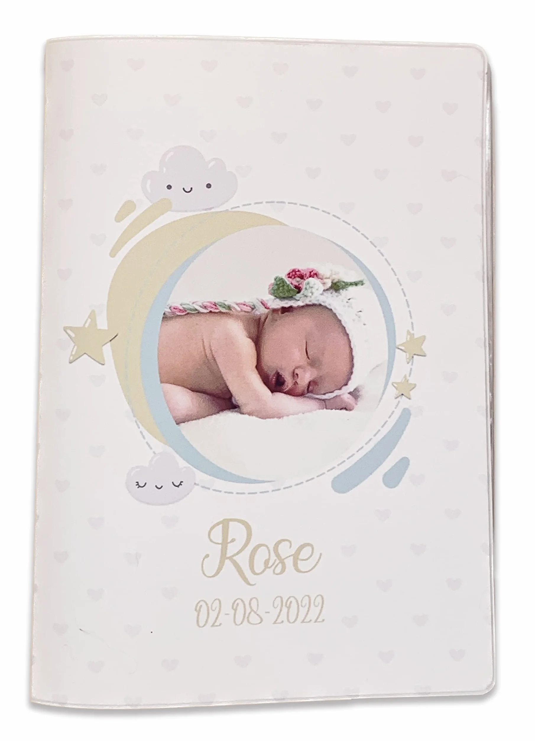 Protège Carnet de Santé Personnalisé avec Prénom, Date et Photo – Étui Bébé Enfant Fille Garçon – Cadeau Naissance – Modèle Nuage et Coeur