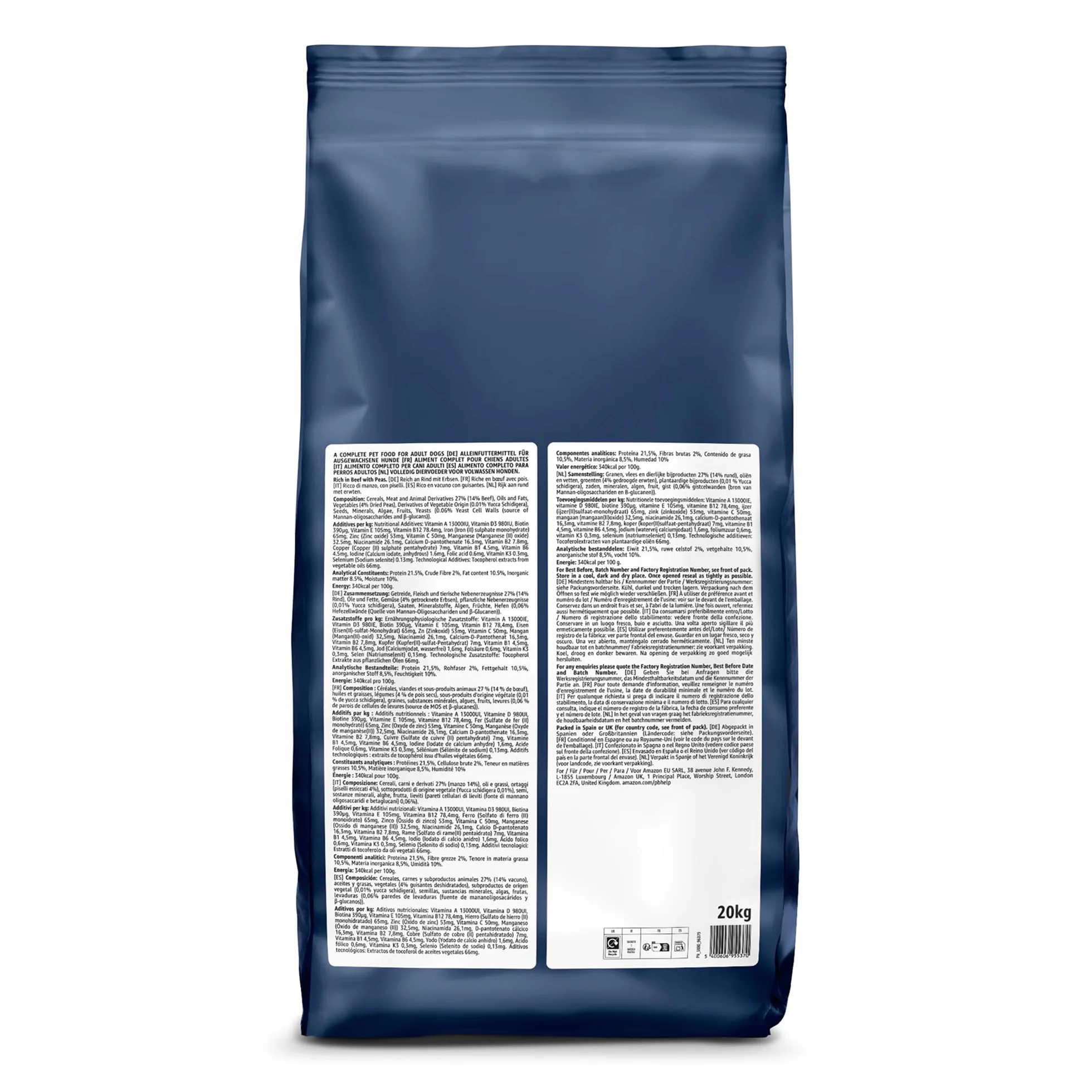 Amazon Croquettes complètes pour chien adulte Boeuf aux Petits Pois 20kg