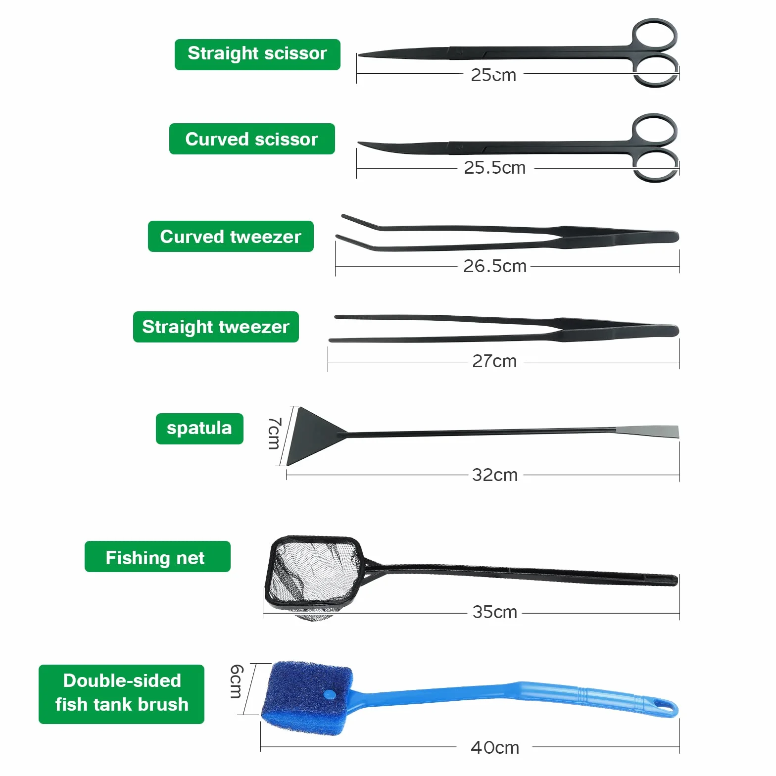 Filet de pêche 7 en 1 Outils Aquarium - Filet de pêche, Ciseaux, Spatule de Nettoyage Algues