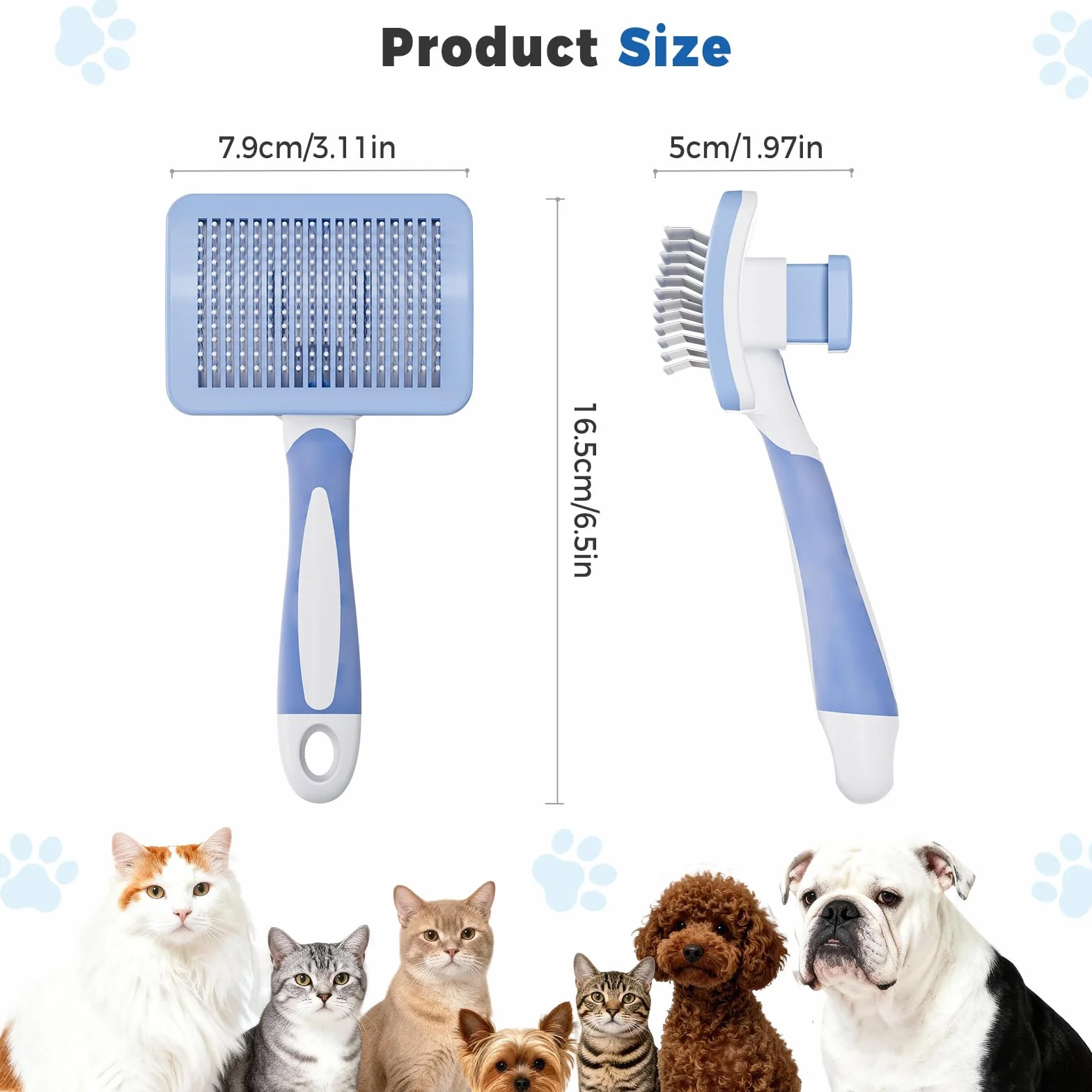 Diboniur Brosse Autonettoyante pour Chat et Chien, Poils Longs et Courts, Outil Animaux, Élimine Sous-poil et Nœuds (Bleu)