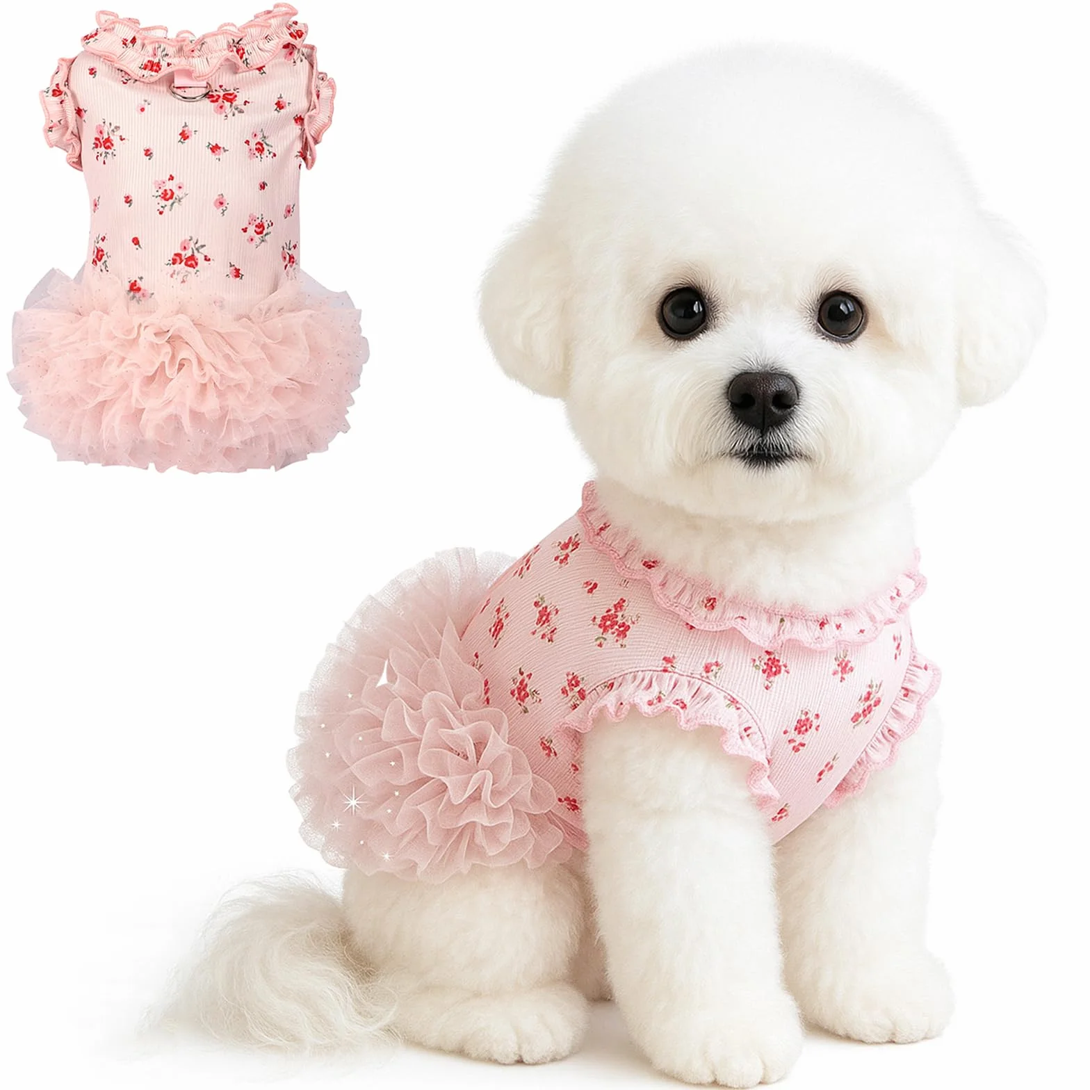 Robe florale avec anneau en D pour petits chiens et chats été intérieur extérieur