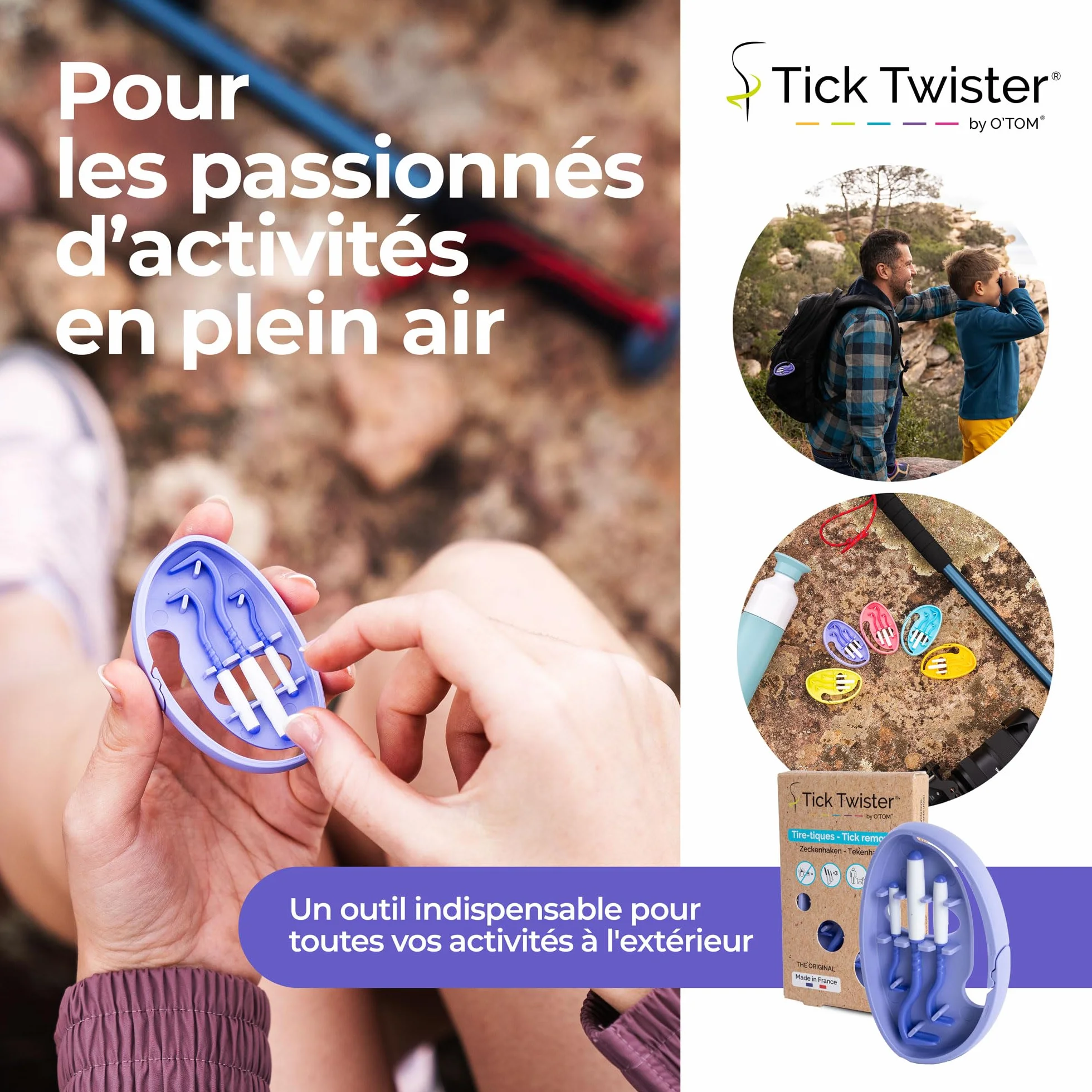 Pince à Tique Tick Twister pour Chien, Chat et Humain - Set de 3, Retrait Facile et Rapide, Violet