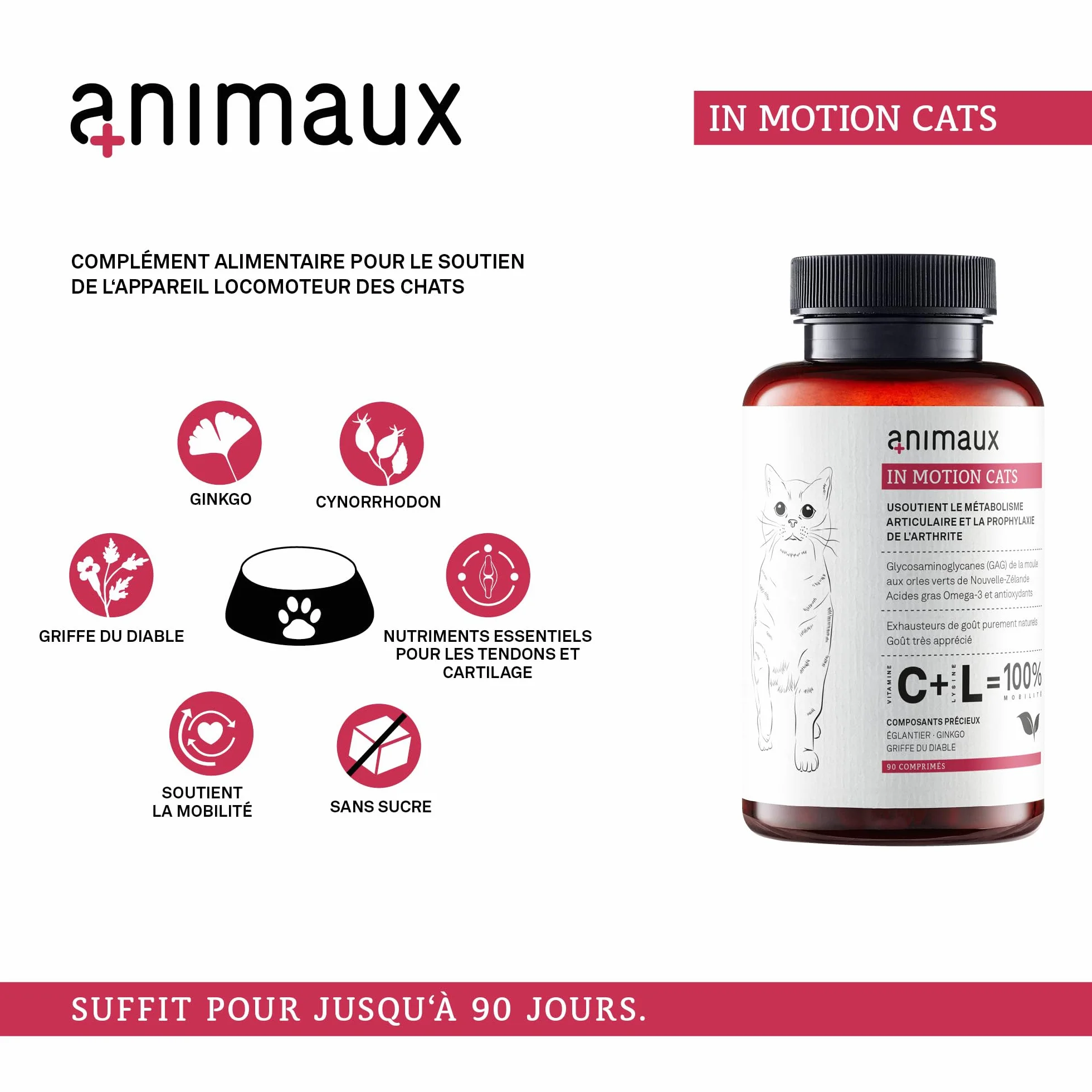 Comprimés pour articulations pour Chats - 90 comprimés à mâcher - Moule Verte, Griffe du Diable & Cynorrhodon in Motion Cats