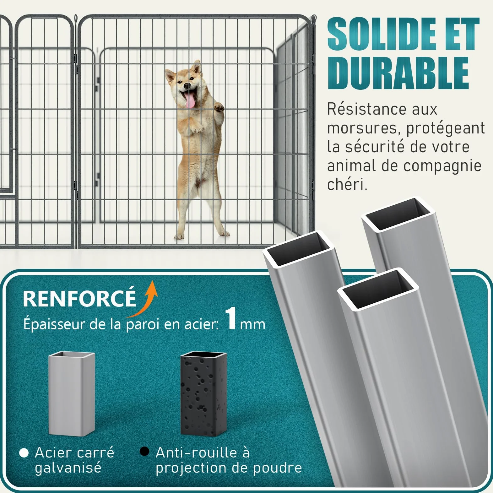 Enclos pour Chien Métal, Parc Chiot Intérieur & Extérieur 80x80cm | Clôture Modulable à 8 Panneaux avec Porte, Grillage Pliable, Barrière de Sécurité Extensible pour Petits Animaux Noir