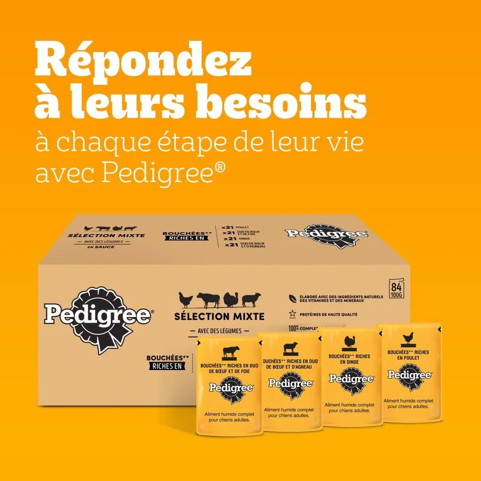 PEDIGREE Sachets fraîcheur en Sauce Sélection Mixte 4 variétés pour Chien Adulte 84x100g