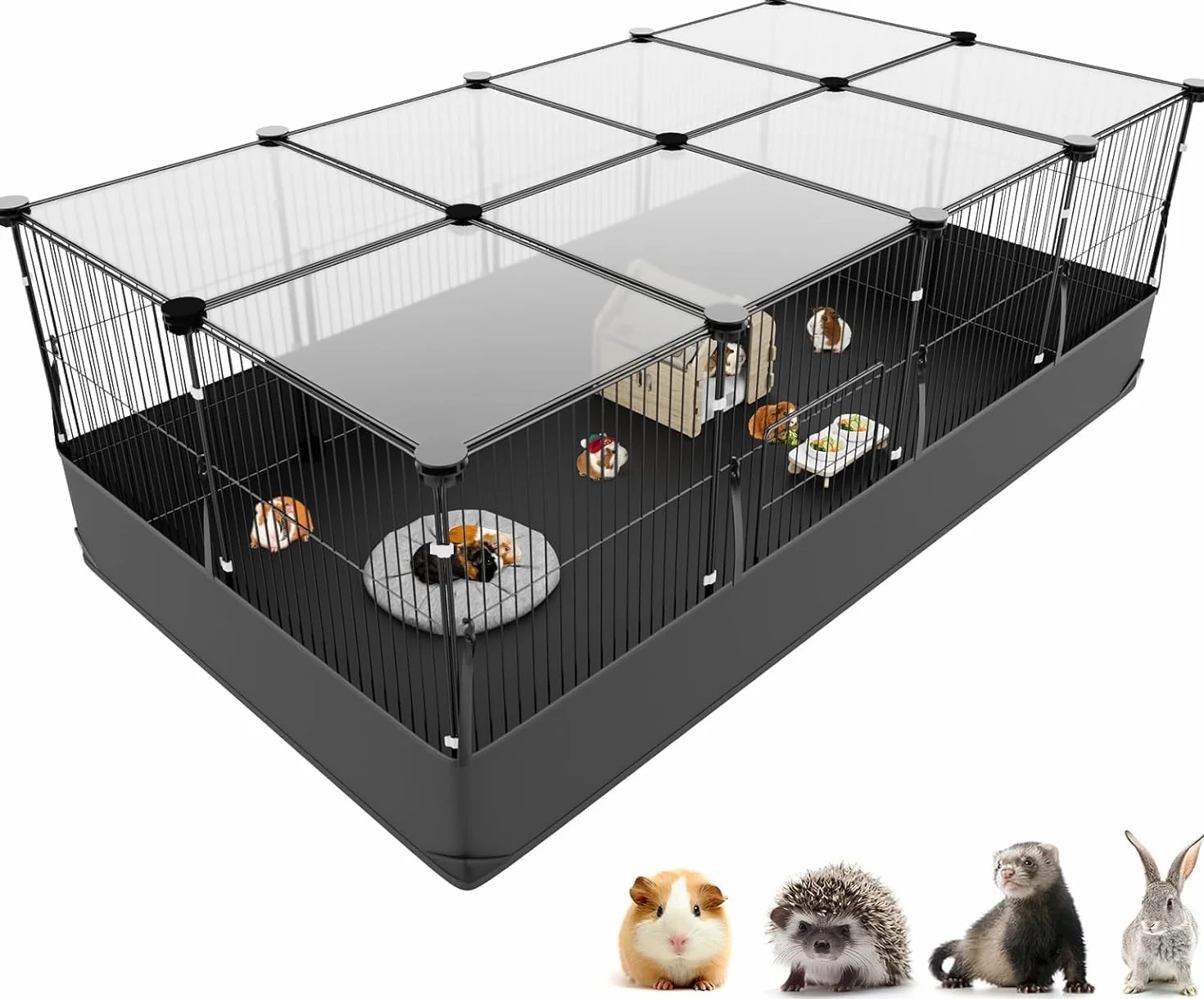 Aystkniet Cage pour Lapins et cochons d'Inde avec Couvercle et revêtement de Sol imperméable - 122CM x 60CM x 40CM Cage pour Petits Animaux avec Triple mesures de sécurité et Crochets en Un clic