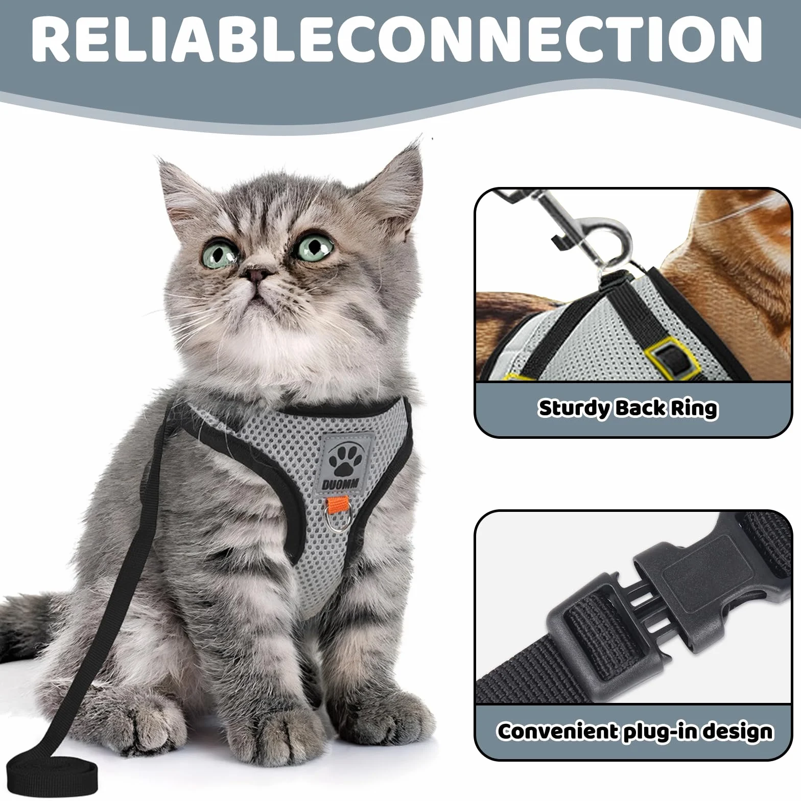 Harnais Chat Rétractable Laisse Réglable Réfléchissant 3m pour Petit Chien