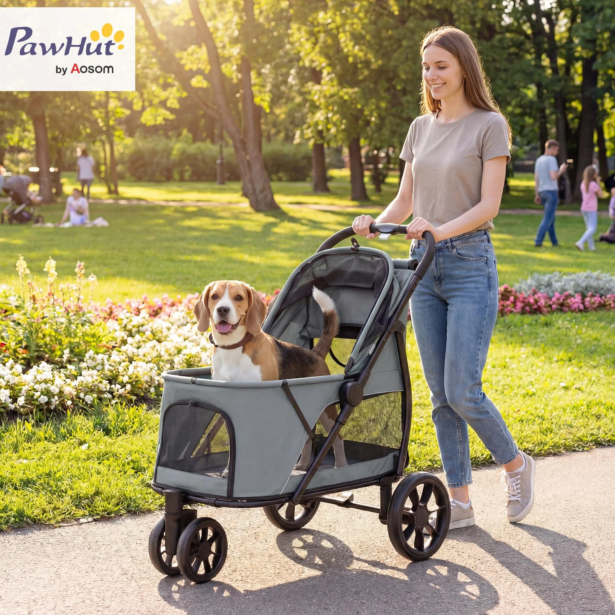 PawHut Poussette pour chiens 3 roues tout terrain charge 20 kg 92 x 63 x 95