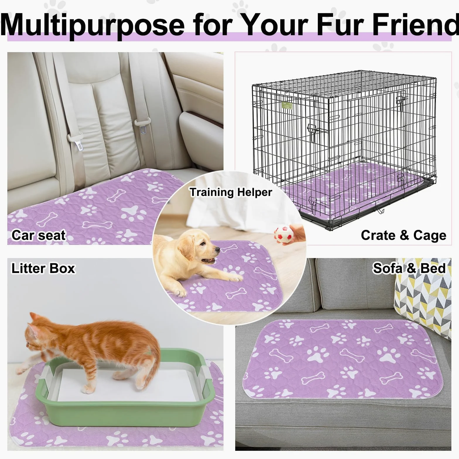 BEAUTYZOO Lot de 6 alèses hygiéniques lavables pour chiens - 40,6 x 61 cm - Réutilisables - Super absorbants pour le dressage des animaux de compagnie, les incontinence et l'incontinence - Violet
