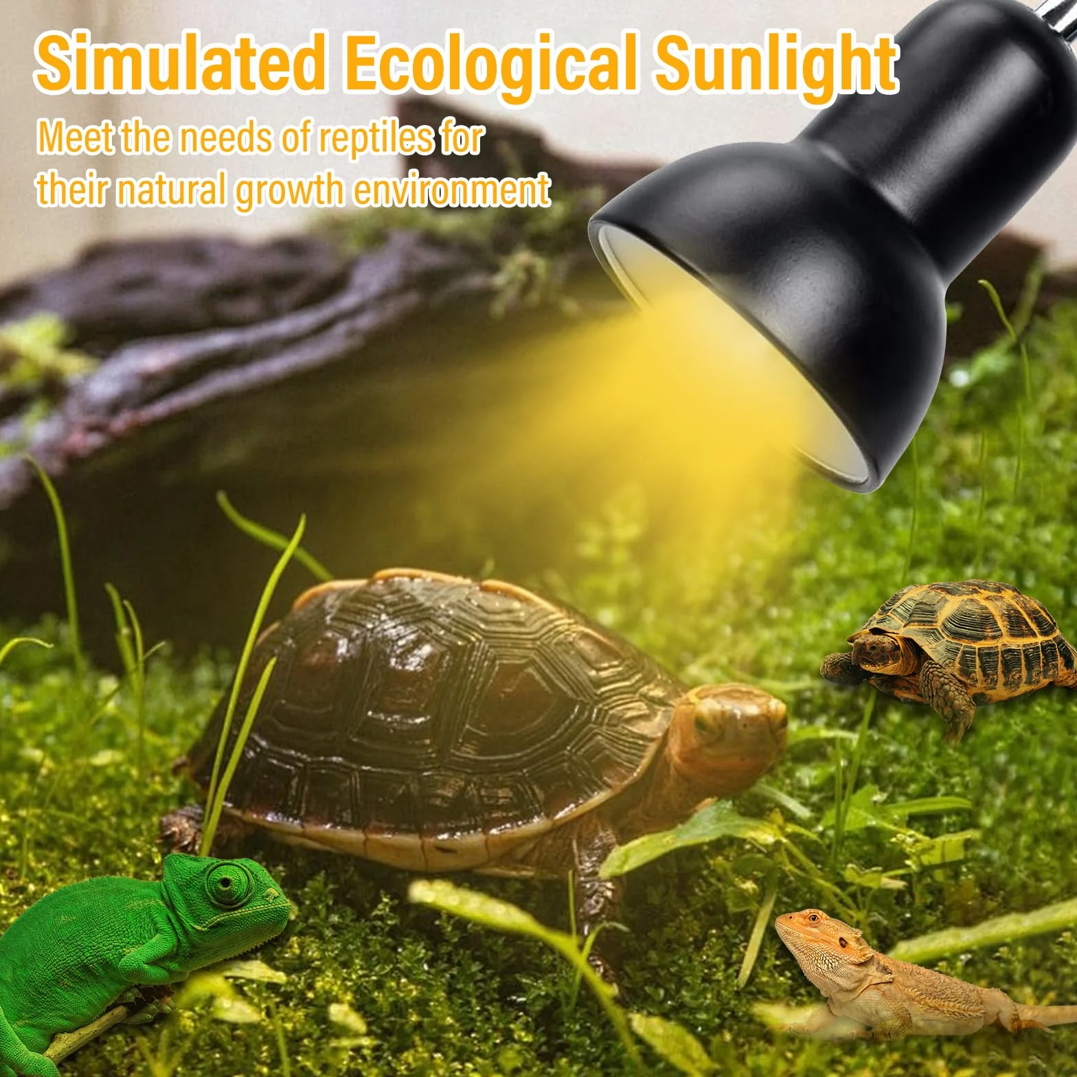 TOGETDREAM Lampe Chauffante Reptiles avec 3 Ampoules UVA UVB 25W 50W Pince Pivotante 360° pour Tortue Serpent Lézard