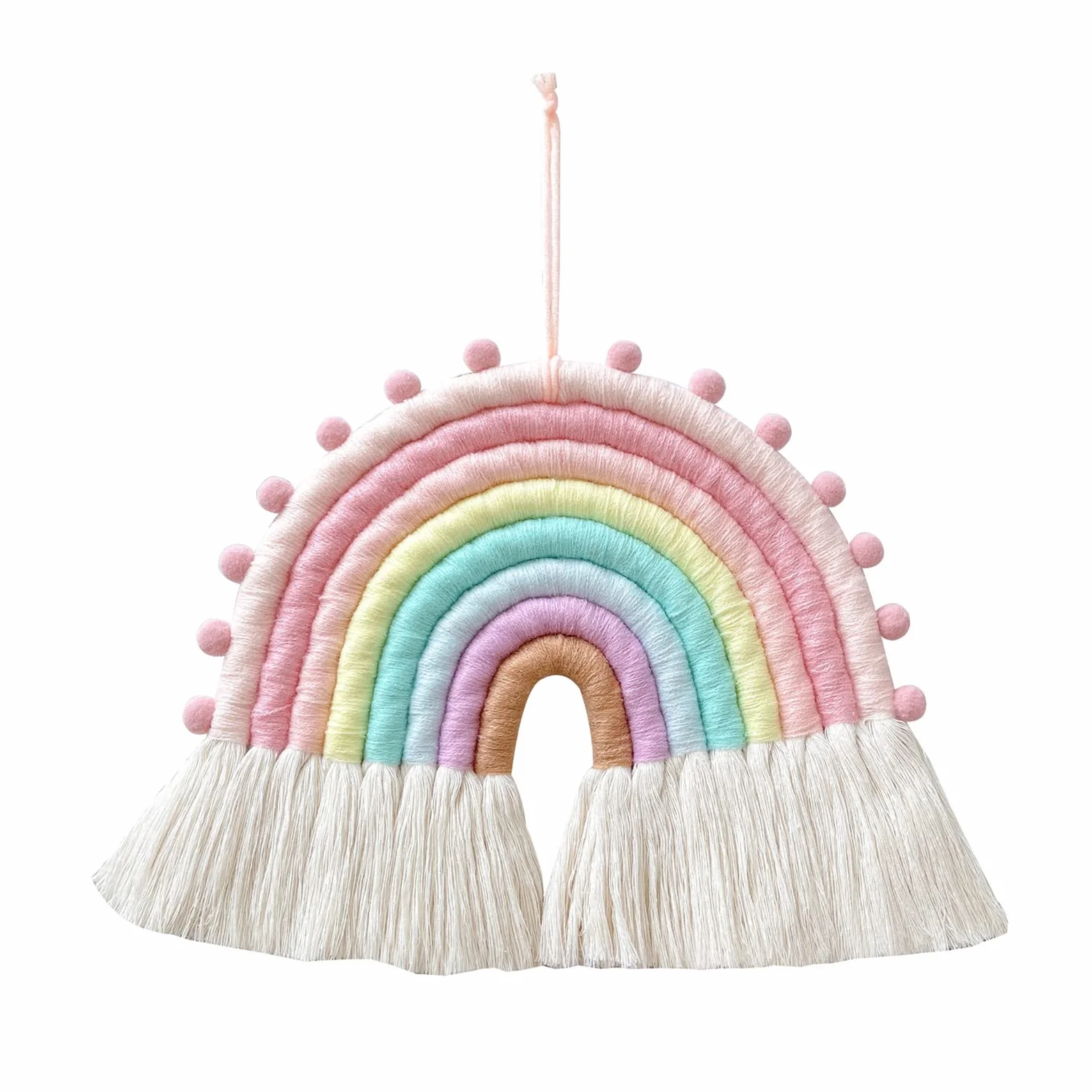 Suspension murale en macramé arc-en-ciel - Corde de coton tissée - Décoration murale pour chambre de bébé