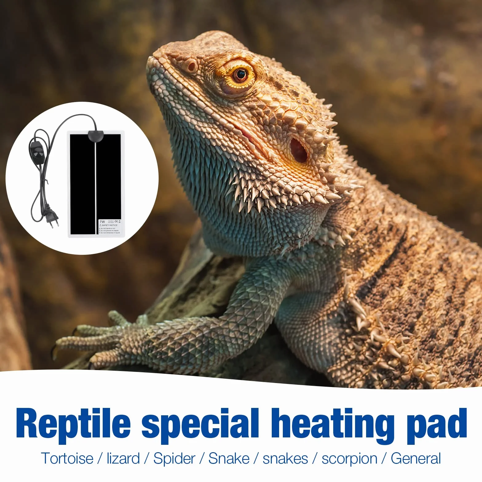 Tapis Chauffant Reptile 7W avec Contrôle de Température pour Terrarium Tortue Serpents Lézards