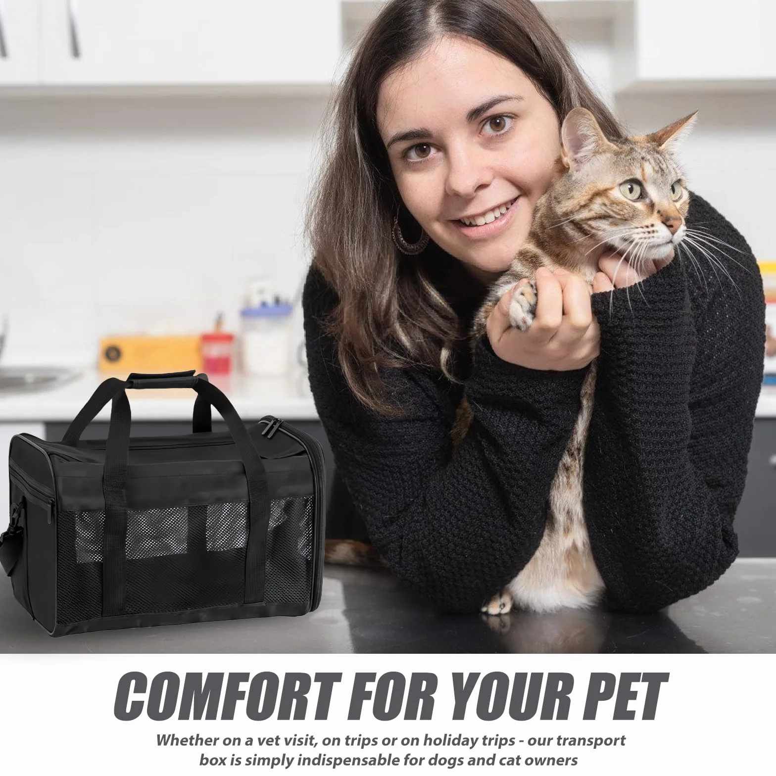 Boîte de transport pliable pour chien et chat 42 x 27 x 28 cm avec gamelle