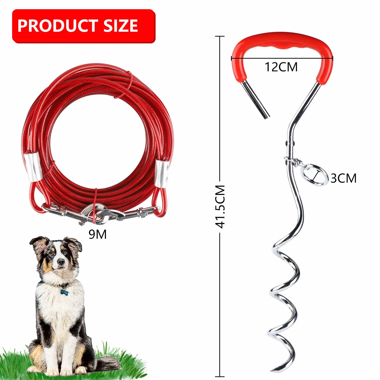EFUTURETIME Piquet d'Ancrage Spirale Longe Chien Acier Inoxydable 9m Camping