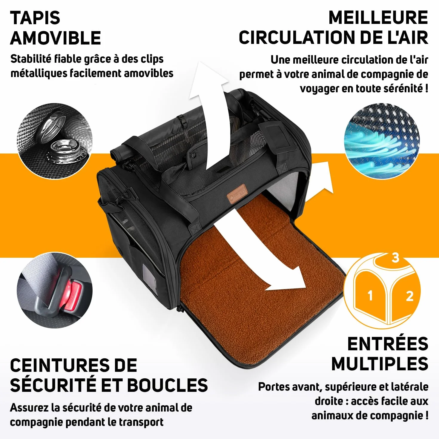 PETPROVED Caisse de Transport Chien Chat Sac de Voyage Pliable Cage L Noir