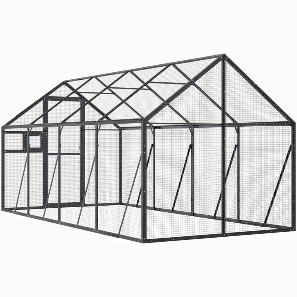 Volière à Oiseaux, Grande Cage à Oiseaux Extérieur pour Perruche Perroquet Anthracite 1,79x4x1,85 m Aluminium