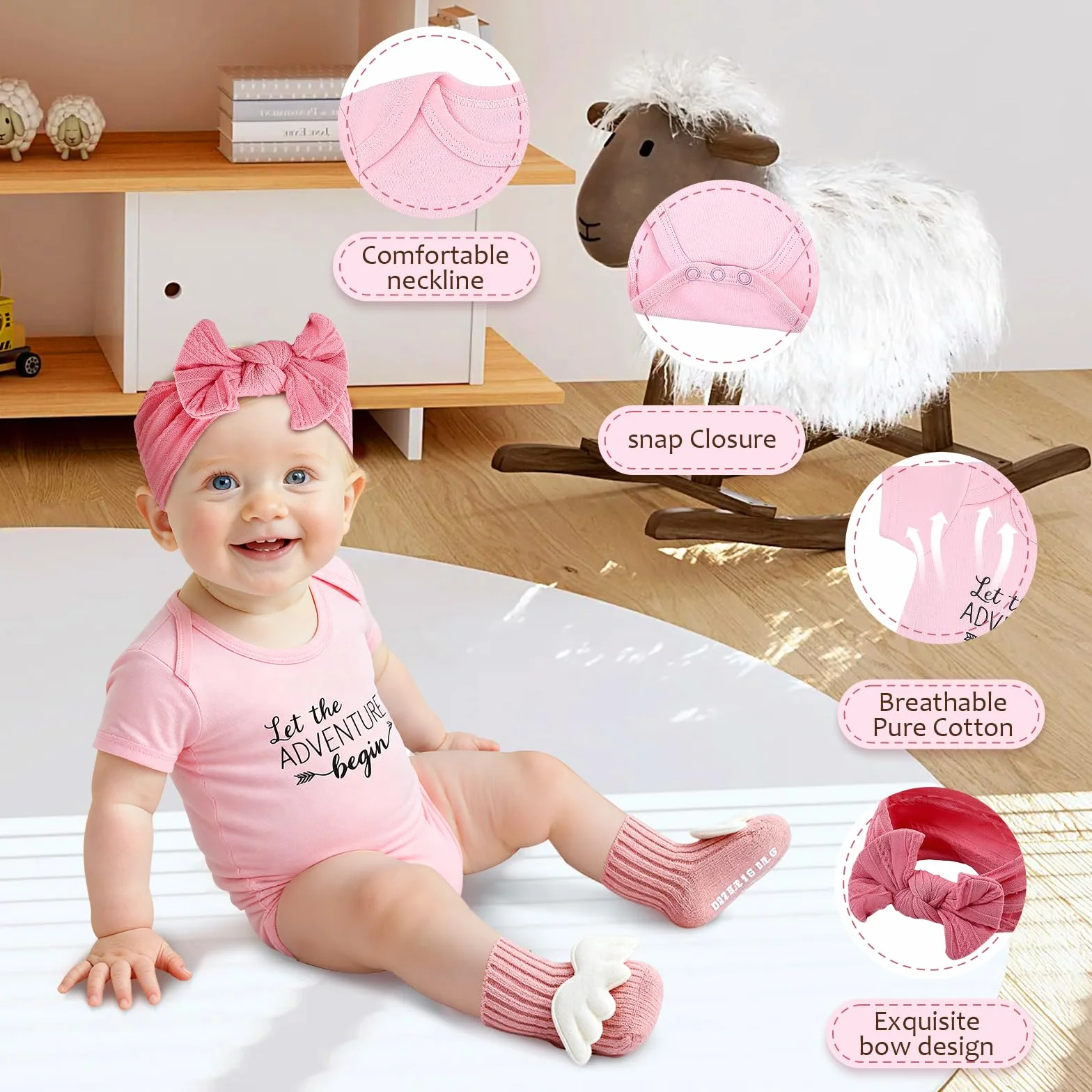Coffret Naissance 13 en 1 Cadeau Bébé avec Grenouillère Doudou Tasse Couverture Bavoir Chaussettes Gants pour Filles