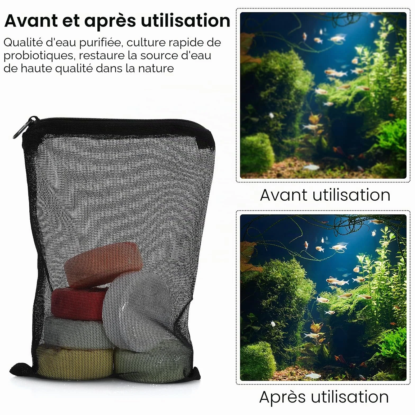 Lot de 10 sacs filtrants pour aquarium avec fermeture éclair, filet en maille à haut débit
