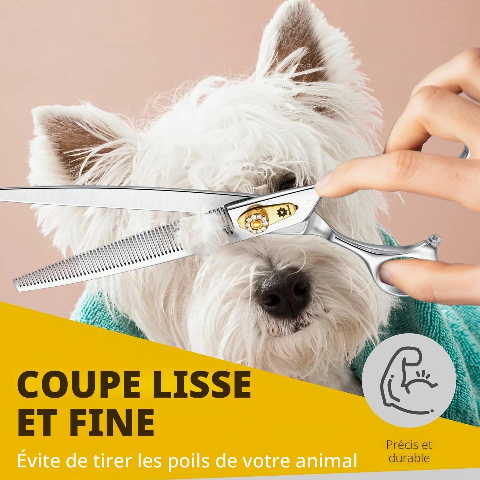 Dream Reach Ciseaux à effiler 8 pouces Ciseaux pour chiens - Ciseaux pour chiens avec poignée ergonomique,440C acier inoxydable Ciseaux pour fourrure 30-35% taux d'amincissement