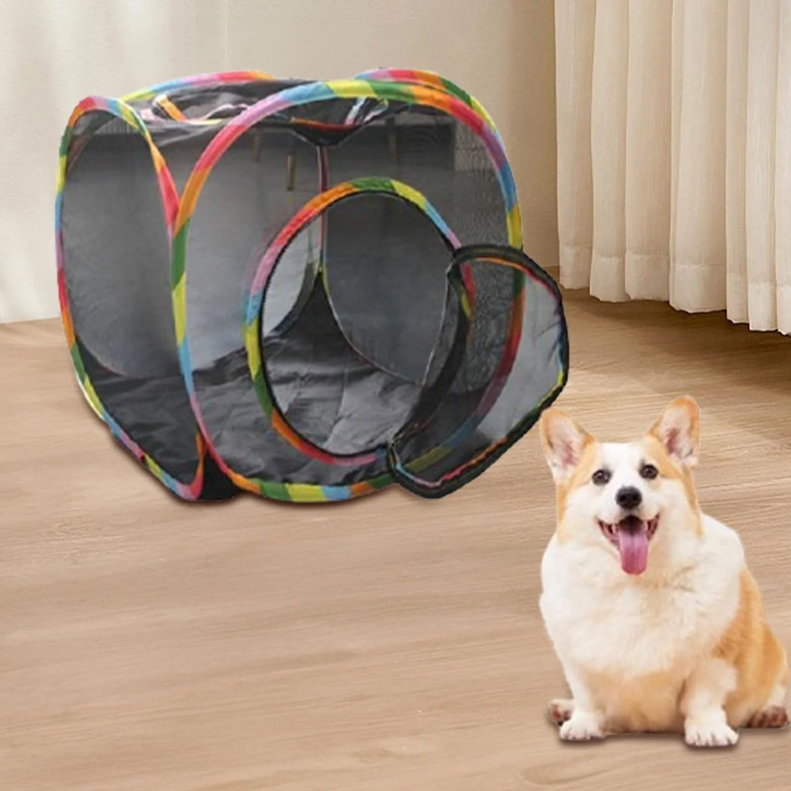 Tente cube pour chat, tissu respirant, parc spacieux pliable intérieur/extérieur noir