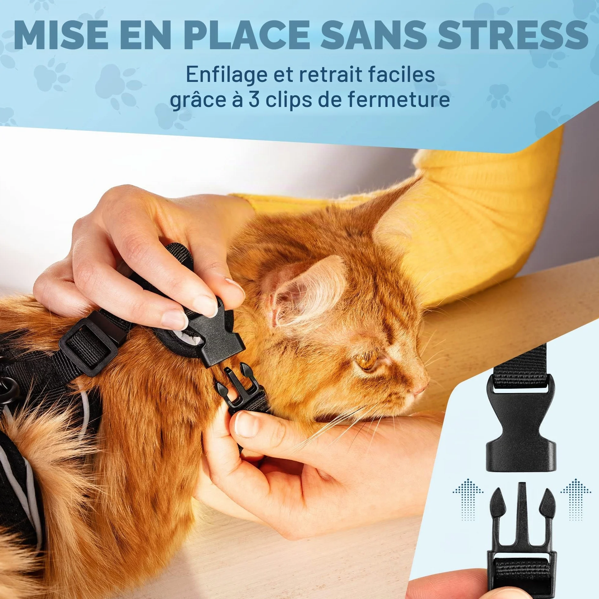 Harnais pour Chat Anti-éclatement avec Laisse Noir Rayure S