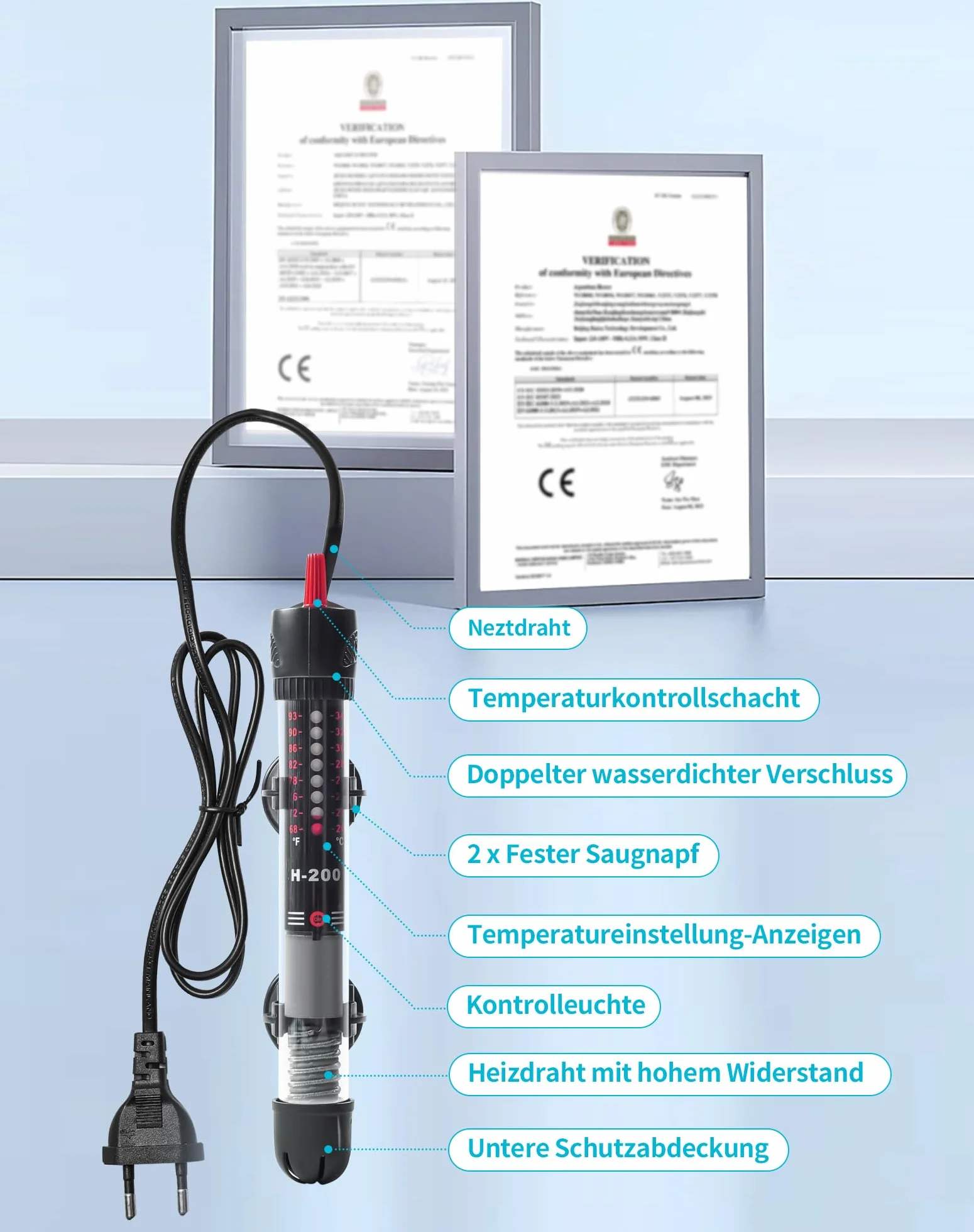 Chauffage Aquarium 50W 30-60L avec réglage 20-34°C