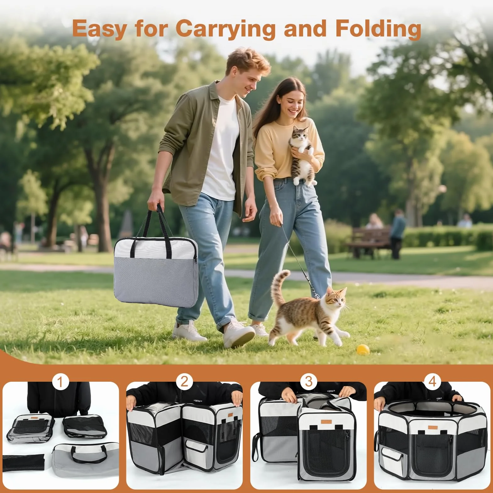 Enclos pour Chats 2-en-1 Parc pour Chiens et Petits Animaux Intérieur/Extérieur 120×40 cm Tente Portable Pliable Gris