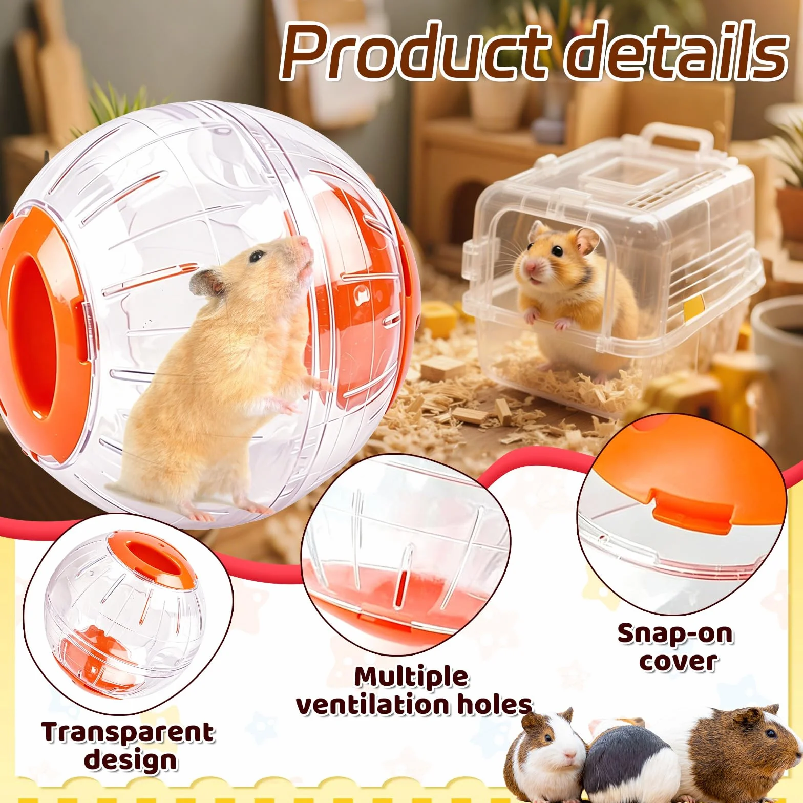 Balle d'exercice Hamster 12 cm Transparent Jouet Interactif Orange