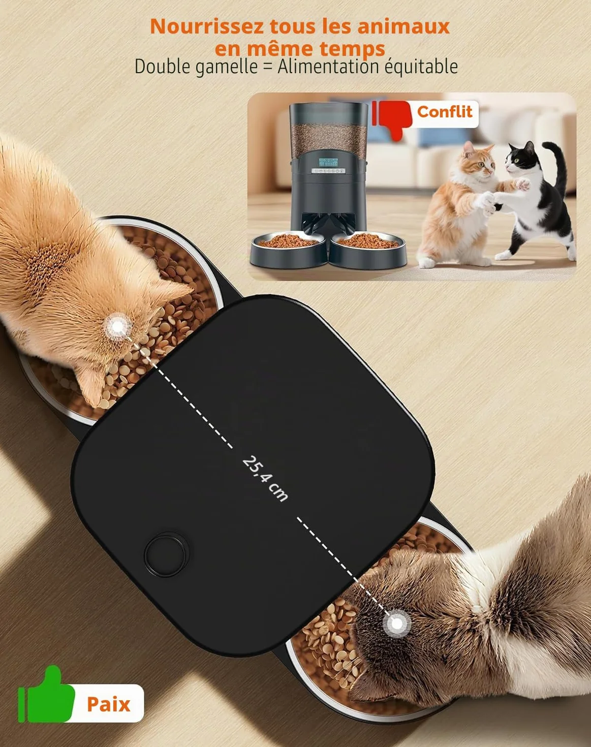 HoneyGuaridan Distributeur Croquettes Chat Automatique 3.5L 2 Bols avec Minuterie Programmable