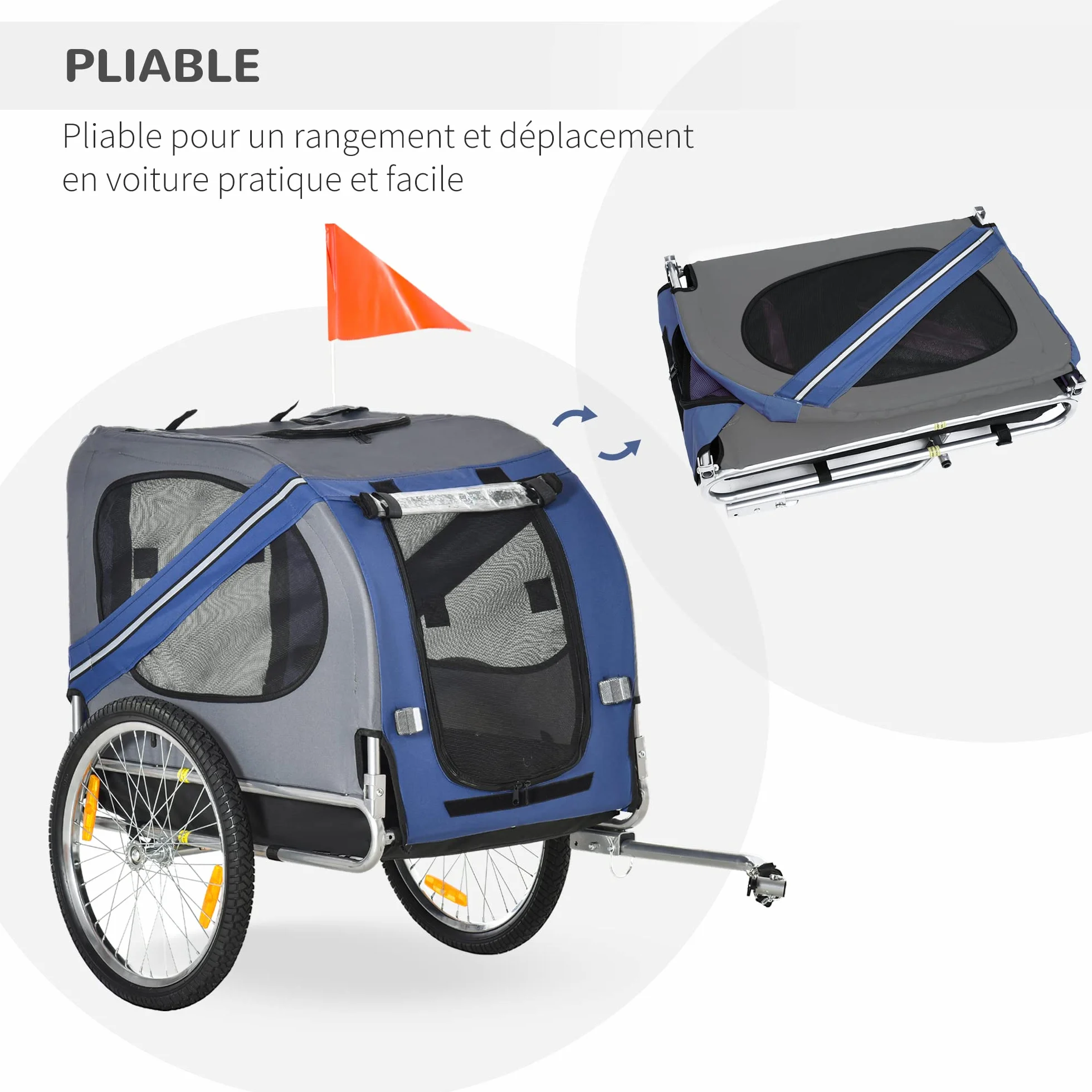 PawHut Remorque vélo pour Chien Pliable 30 kg 130x73x90 cm Acier Polyester imperméable