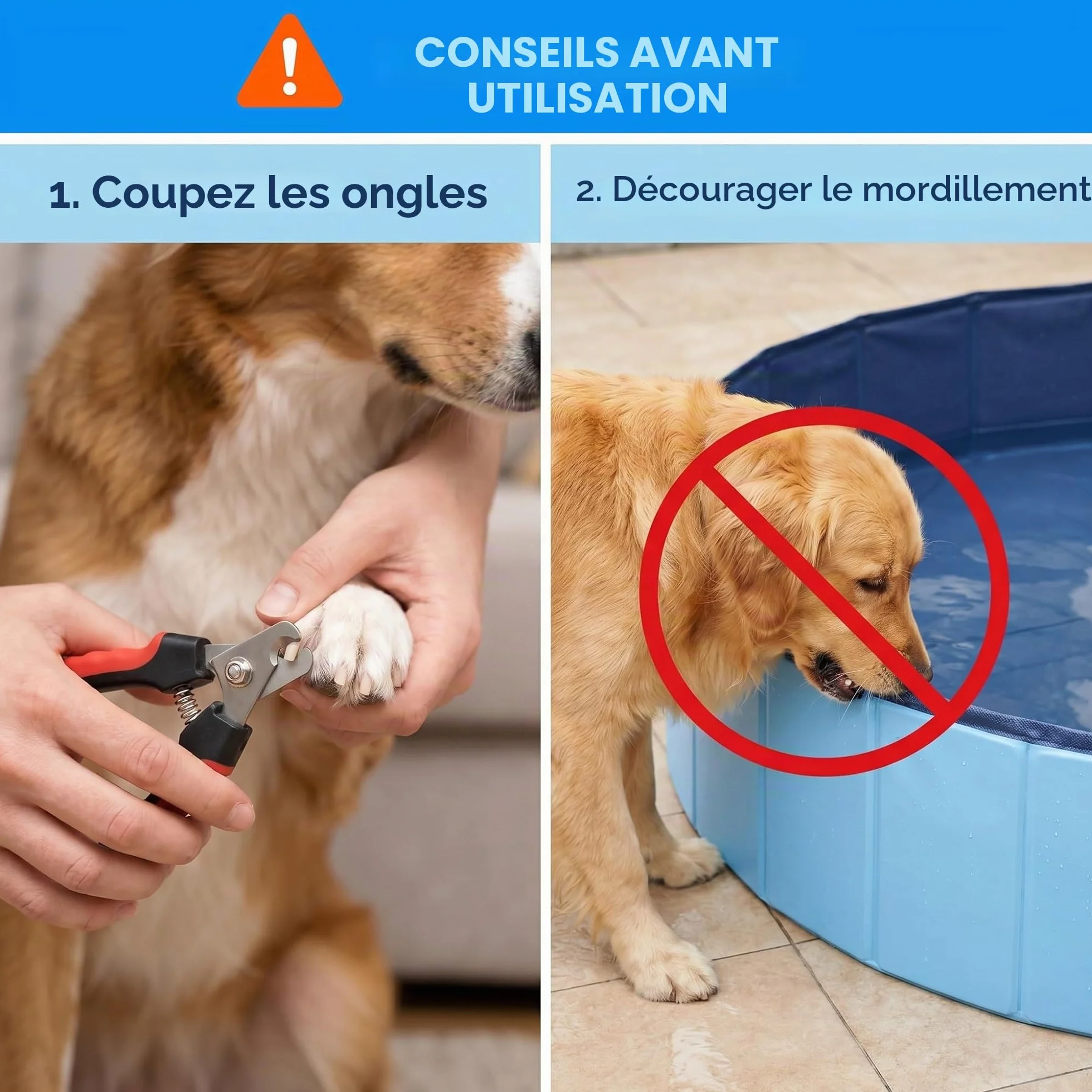 Piscine Chien Pliable 120x30cm PVC Antidérapant Portable Bleu