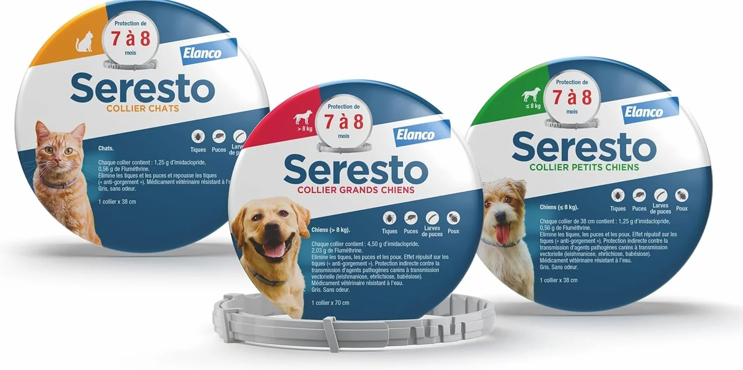 Seresto Collier Petits Chiens – Anti puces et anti tiques pour chiens moins de 8 kg – Protection 7-8 mois, réduit leishmaniose – Gris