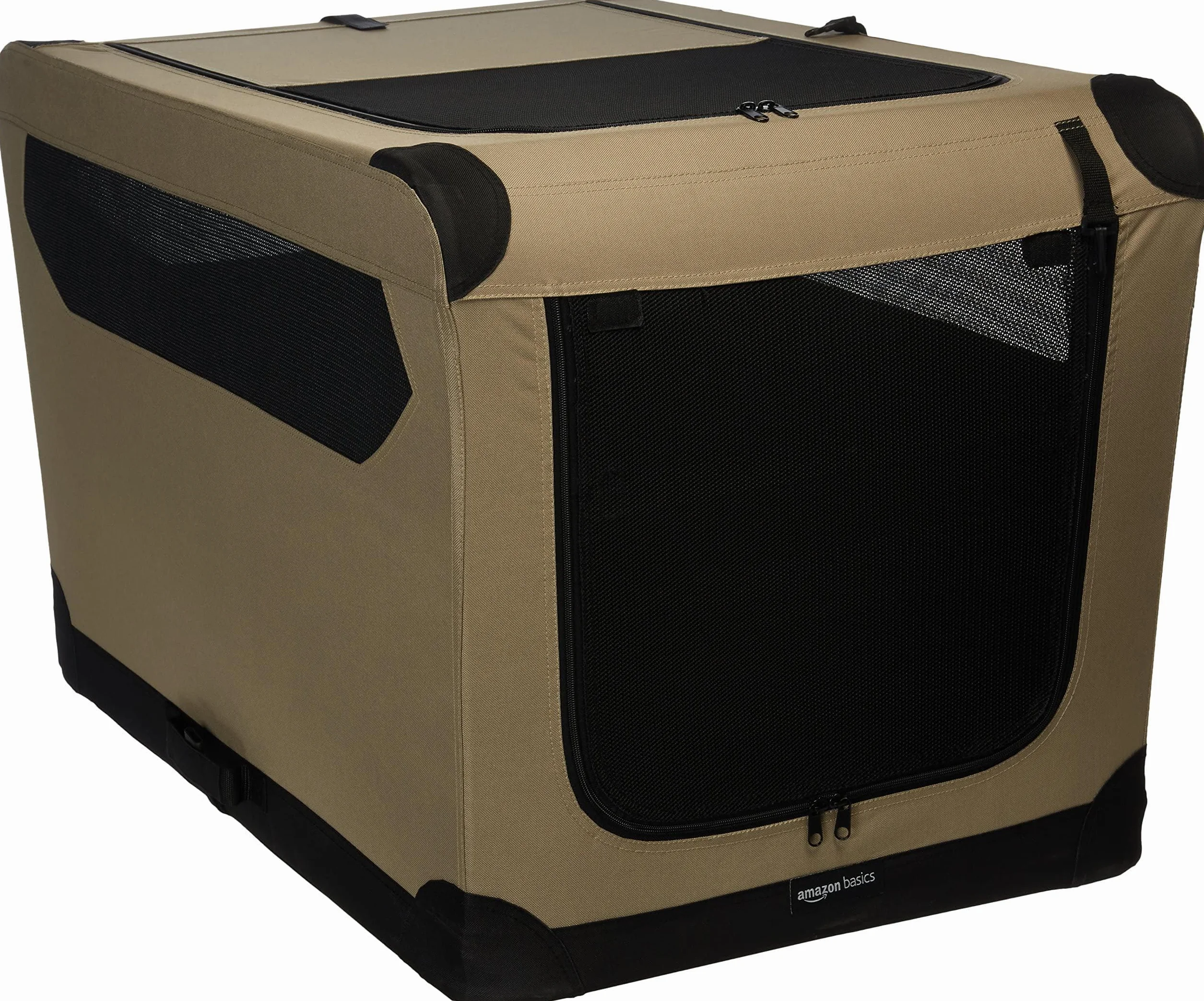 Amazon Basics Niche de voyage pliable à 2 portes pour chien et chat, Brun, taille L 91 cm x 61 cm x 61 cm
