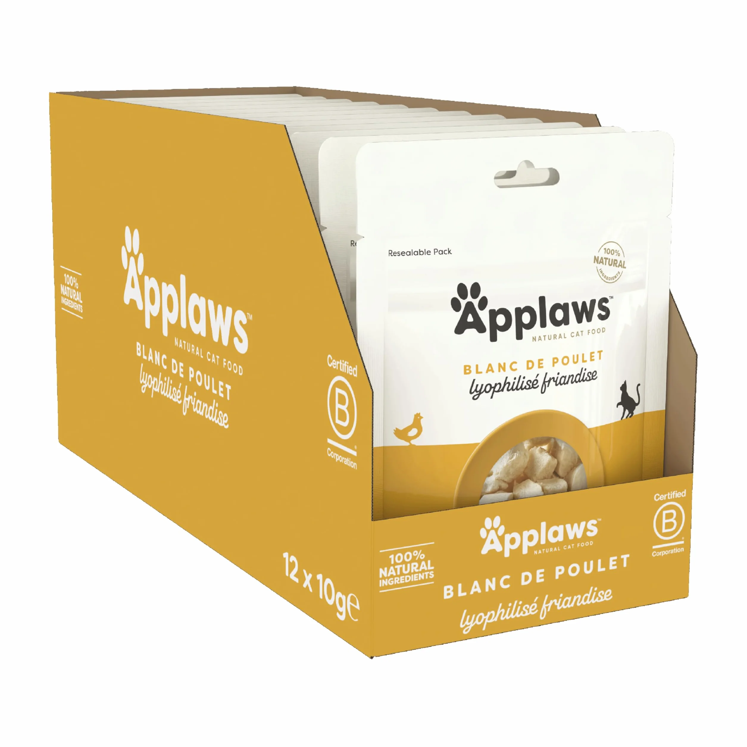 Applaws Friandises pour Chat Poitrine de Poulet Lyophilisée Pack 12 x 10g