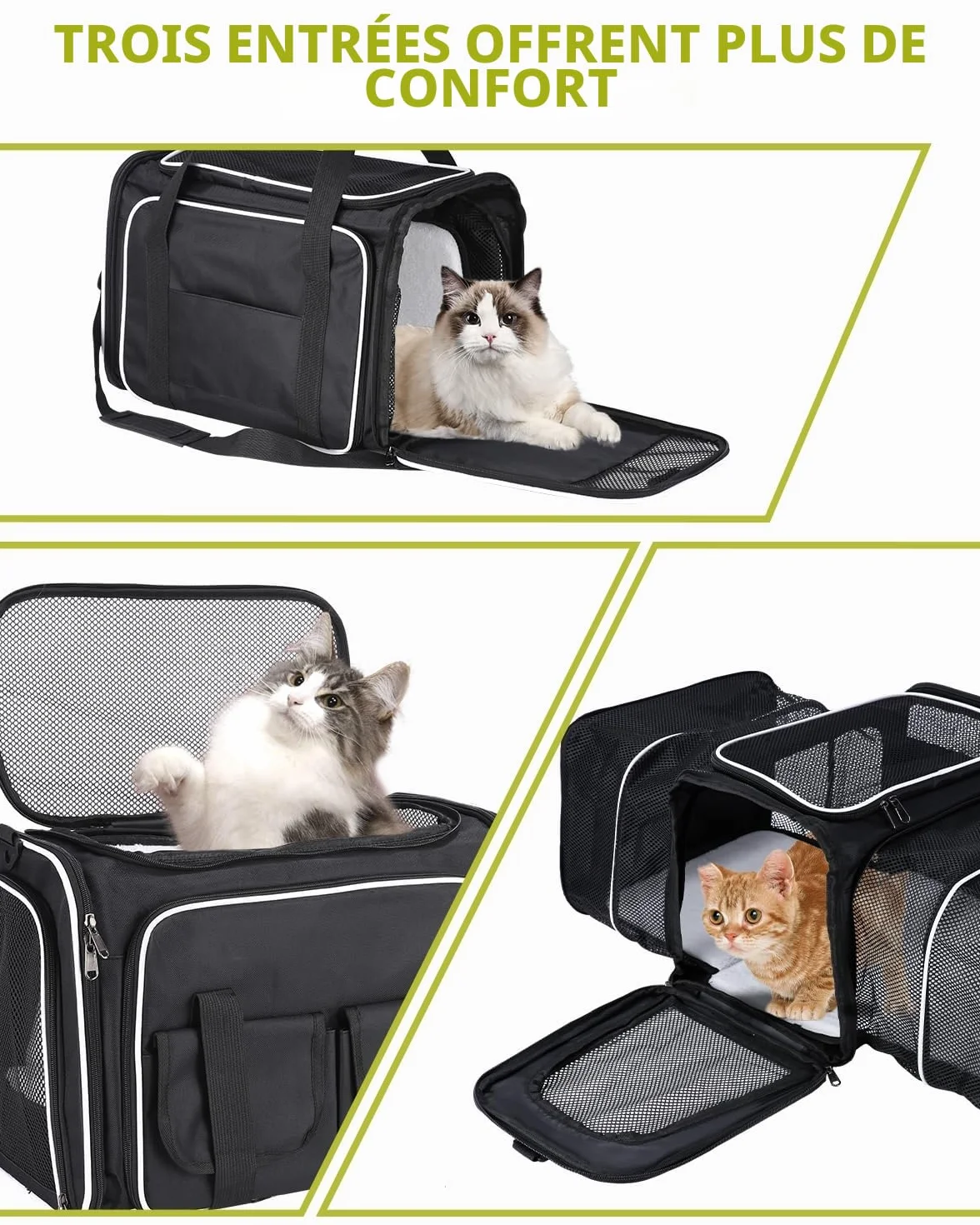 Sac de Transport pour Chat Pliable avec Matelas en Peluche, Poches Latérales, pour Voyage en Avion Train